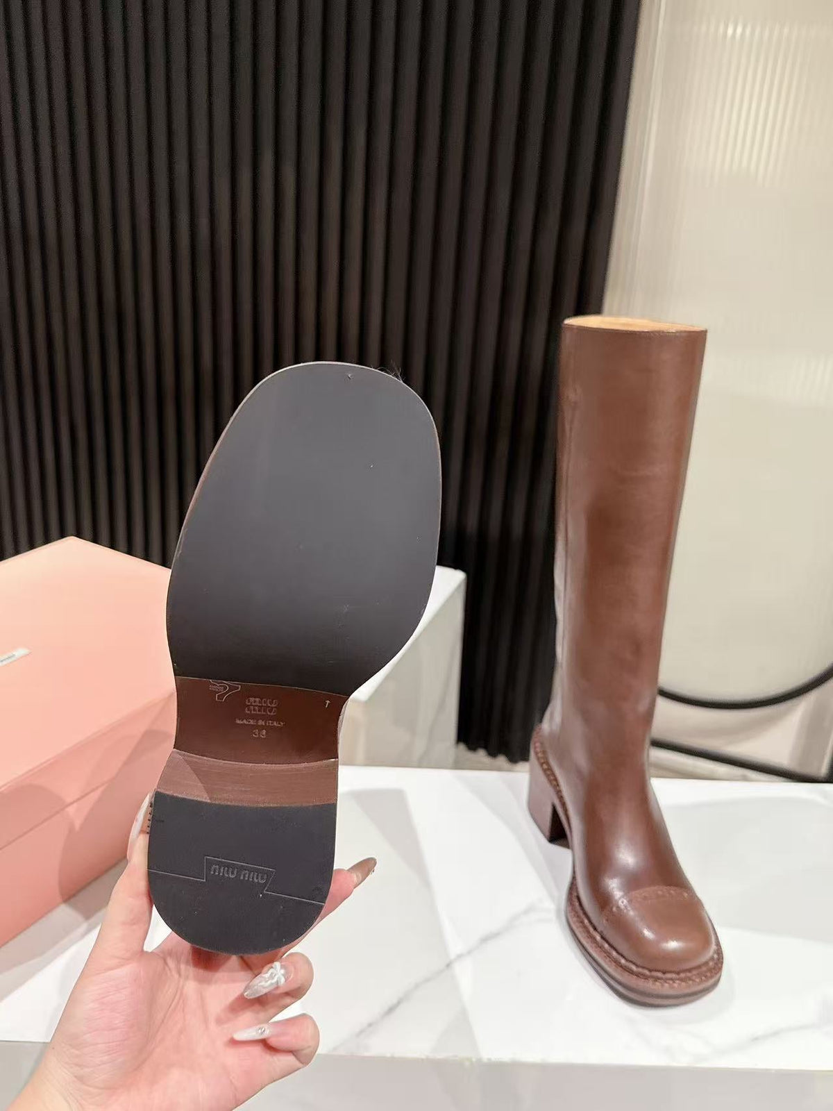 Miu Miu 2026 High Boot 50mm Brown Calfskin 621333