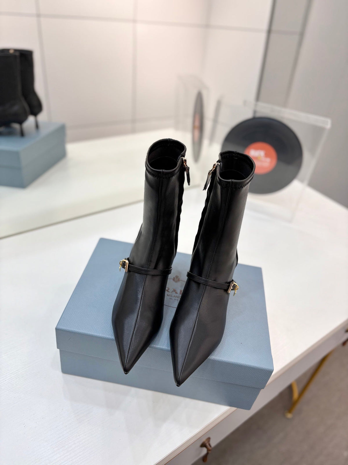 Prada 2026 Pointed Toe Boots 55mm Sheepskin 166180