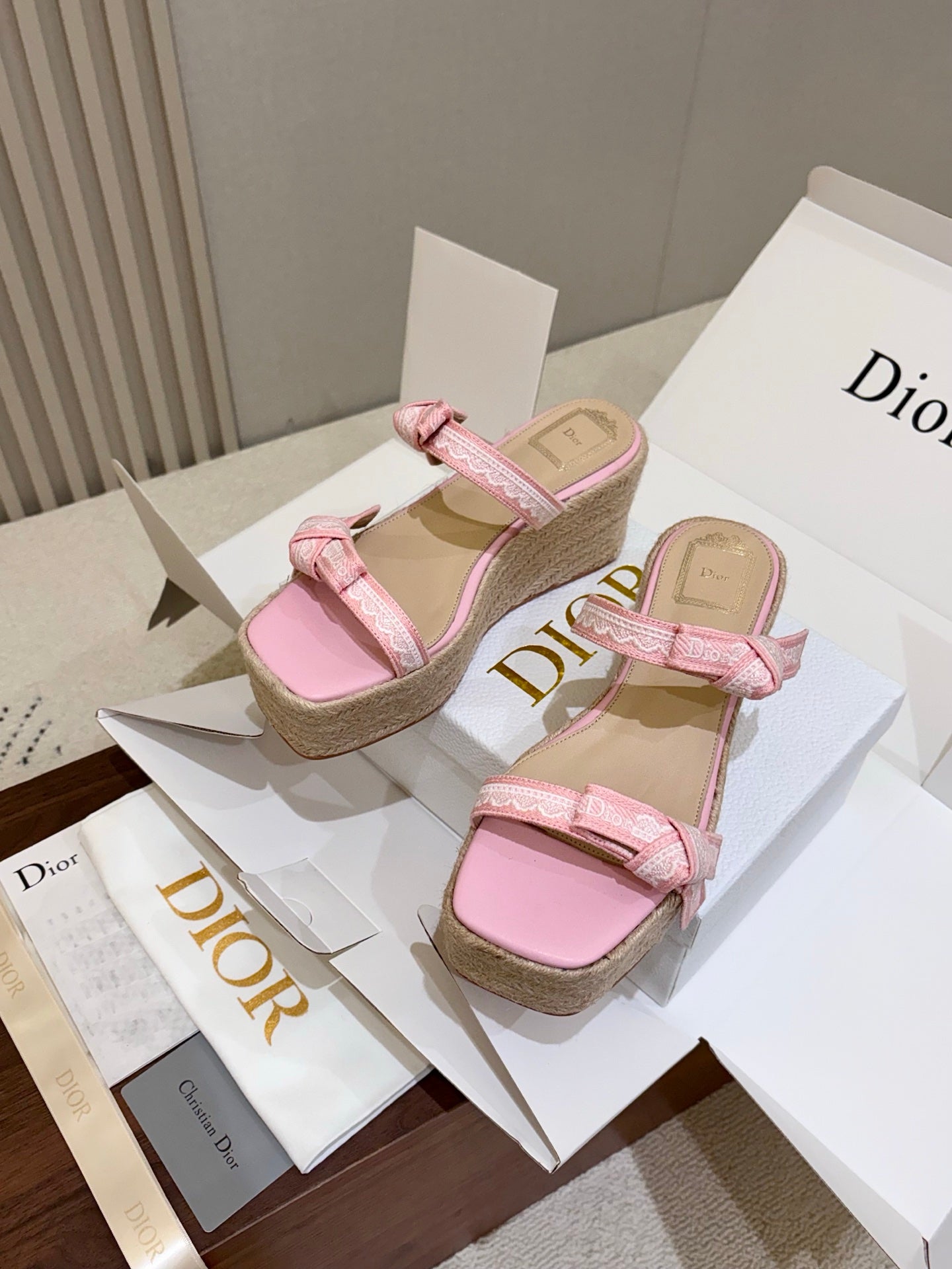 Dior 2026 Dentelle Wedge Sandals 100mm Fabric 988343