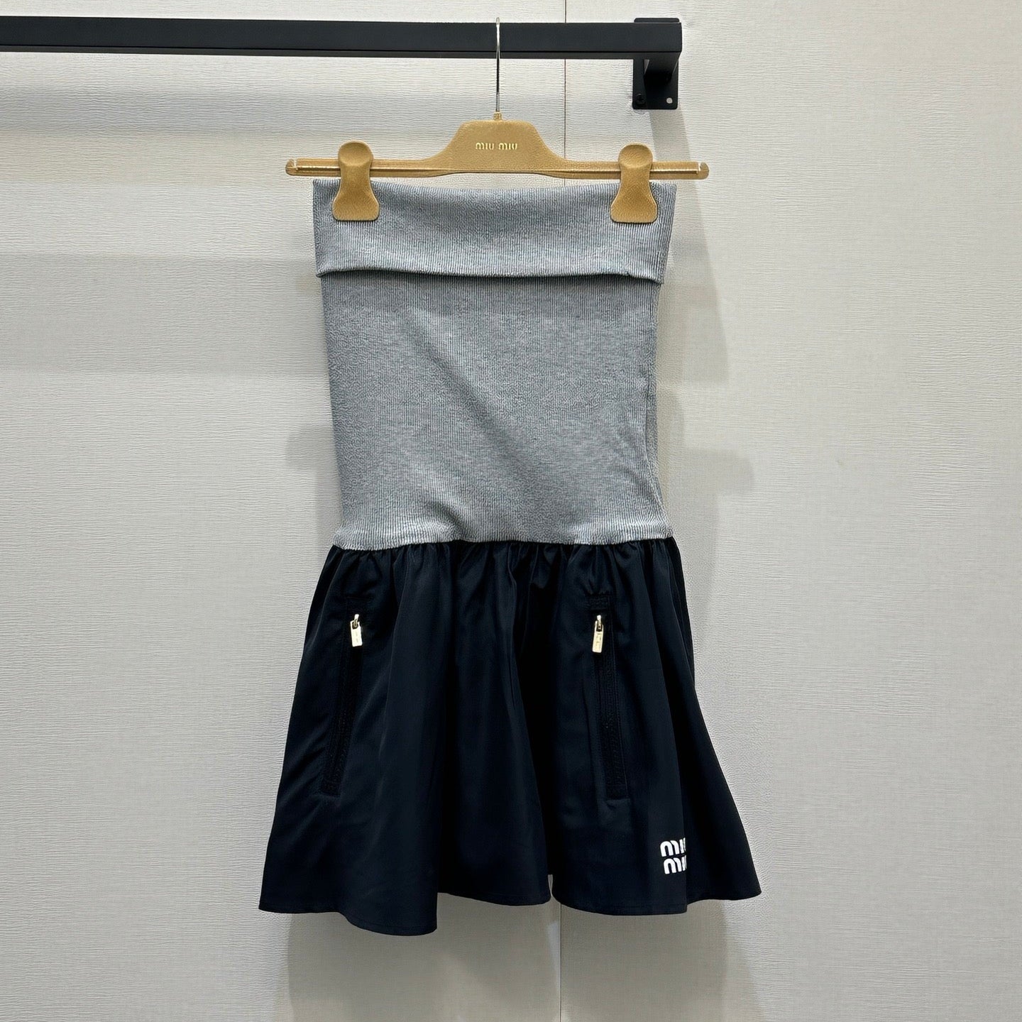 Miumiu 2026 Jersey And Poplin Skirt Grey Navy Blue Cotton 136562