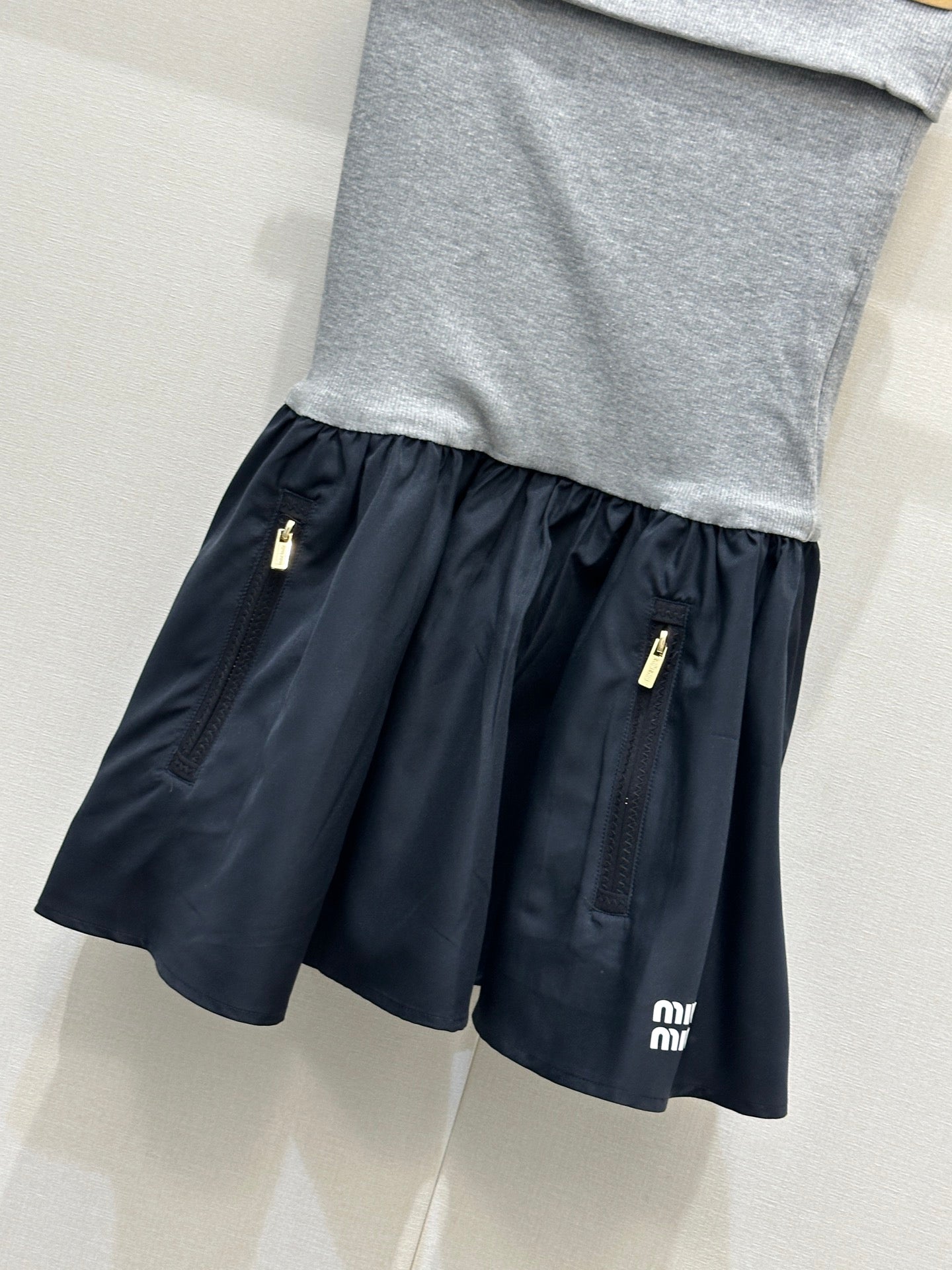 Miumiu 2026 Jersey And Poplin Skirt Grey Navy Blue Cotton 136562