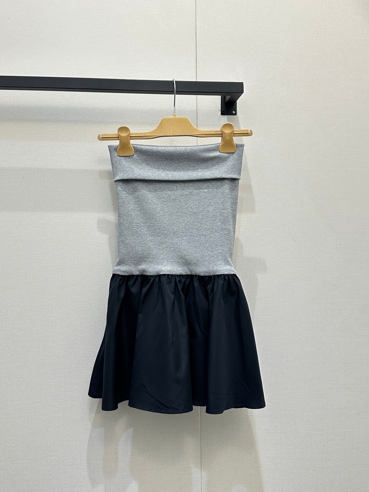 Miumiu 2026 Jersey And Poplin Skirt Grey Navy Blue Cotton 136562