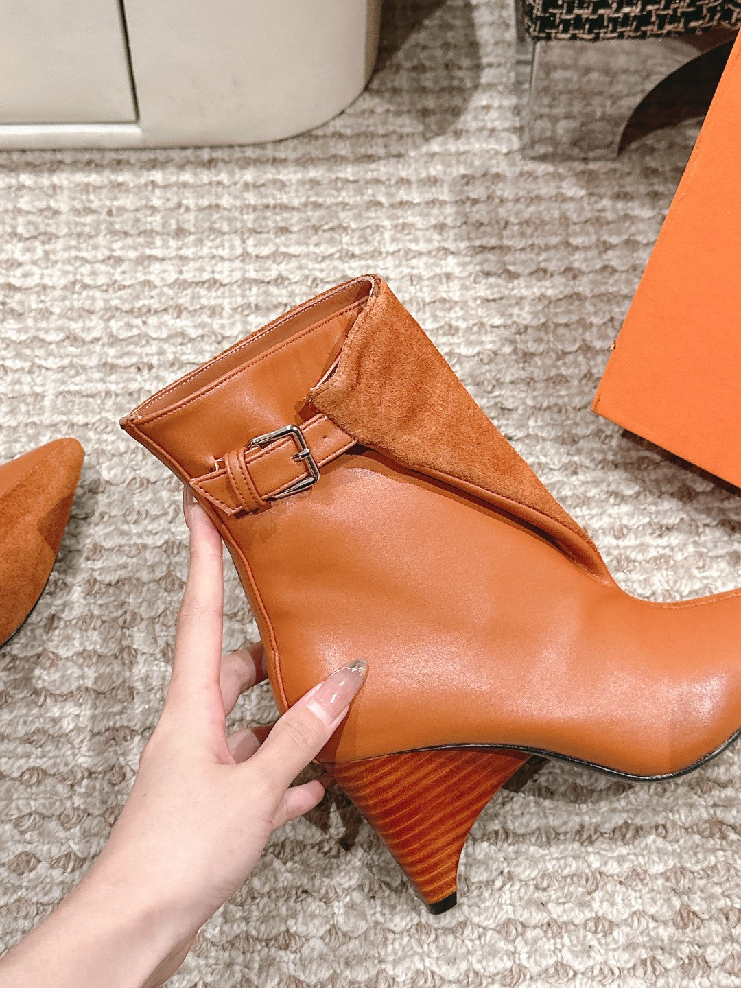 HM Ankle Boots 60mm Brown Orange Calfskin And Suede 972381