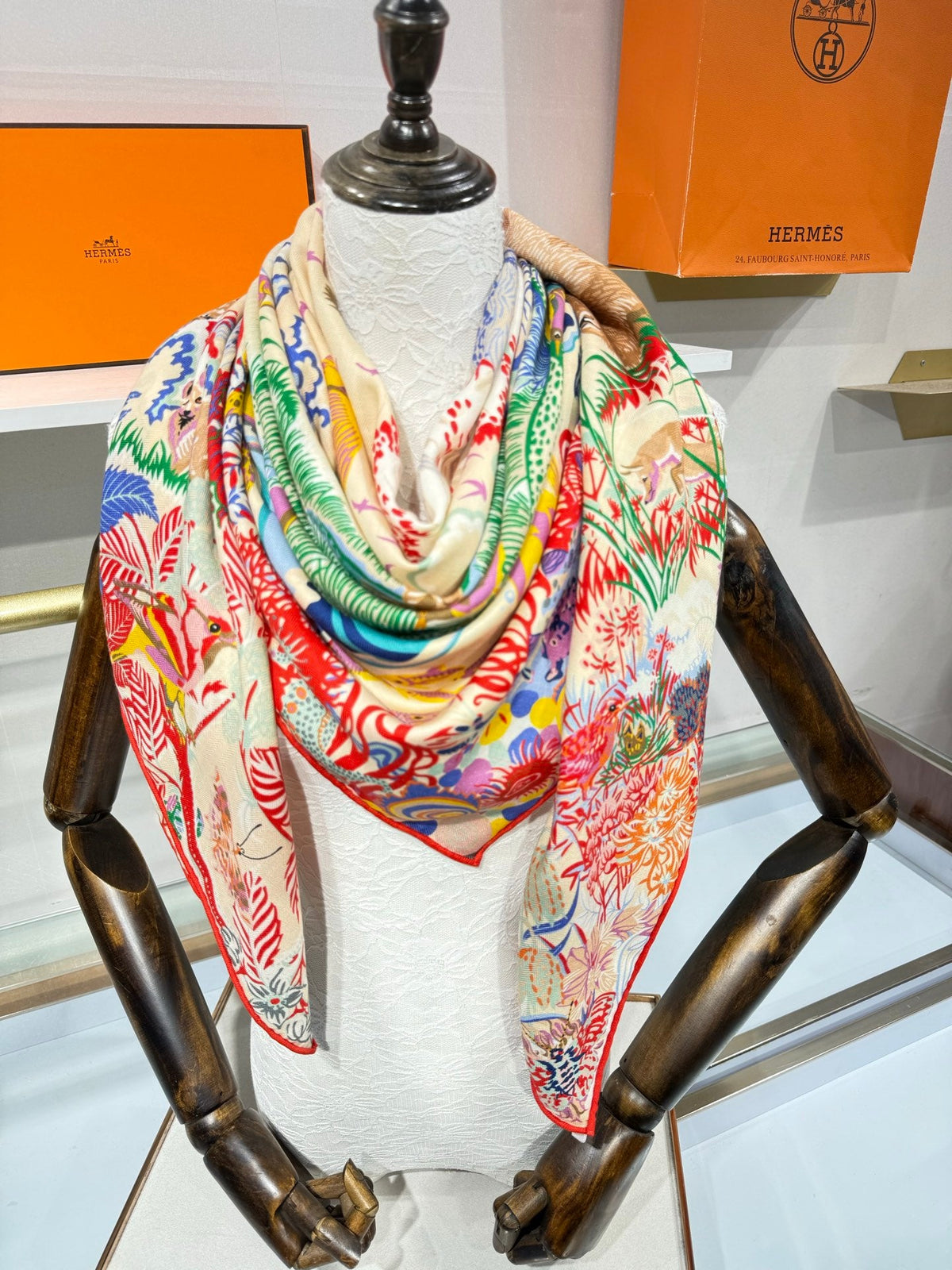 Hermes 2026 Rewilding Nature Scarf 140cm Red Cashmere Silk 217520