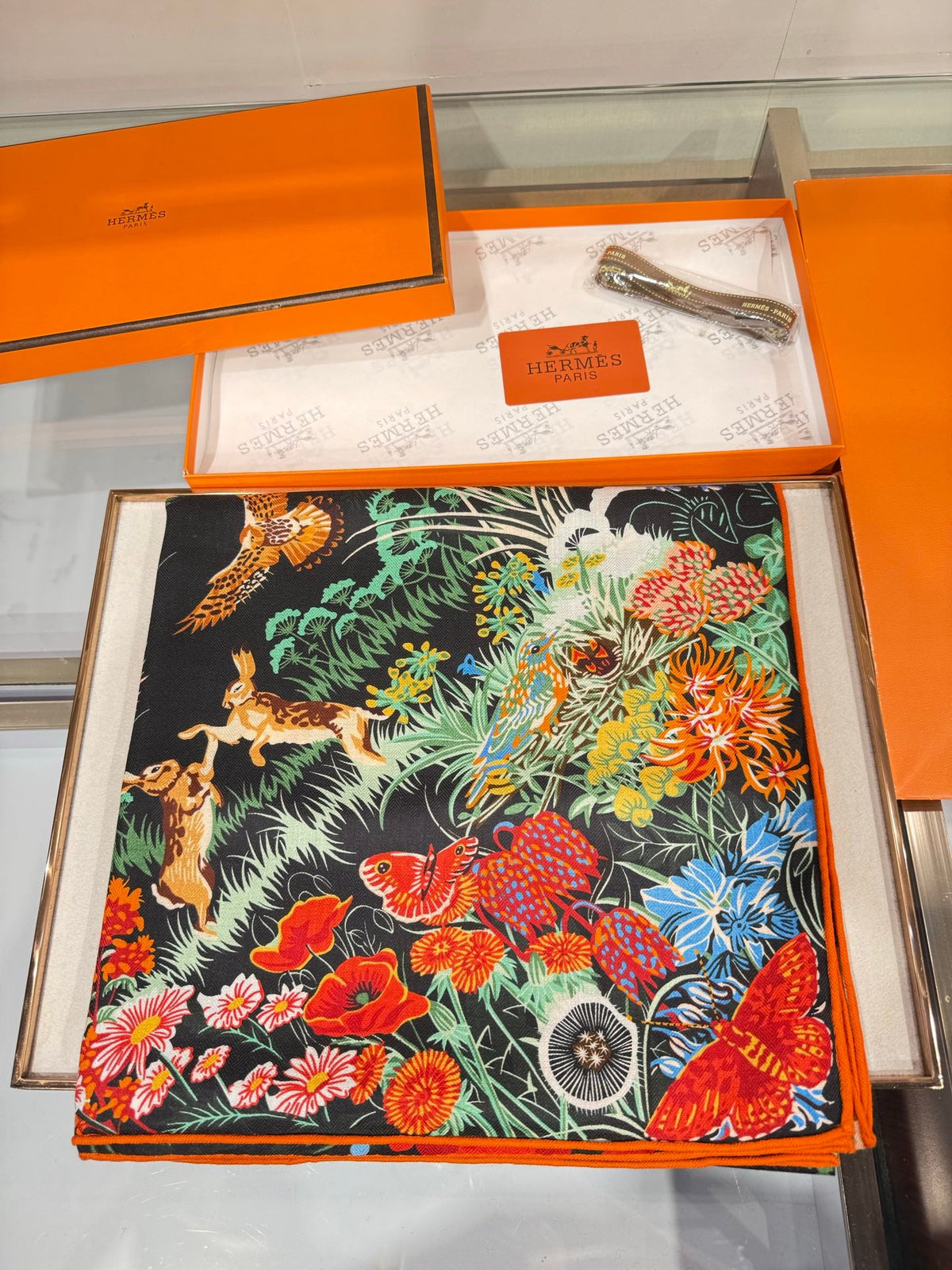 Hermes 2026 Rewilding Nature Scarf 140cm Black Cashmere Silk 217524