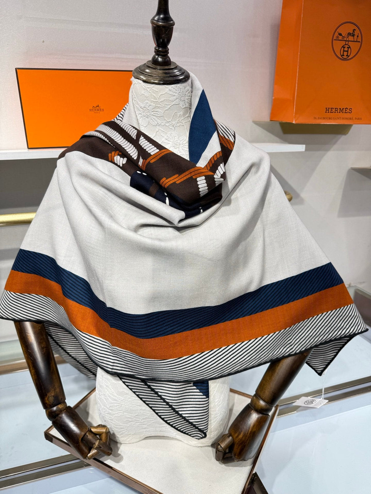 Hermes 2026 Cheval à la Couverture Spirale Square Scarf 140cm Brown Cashmere Silk
