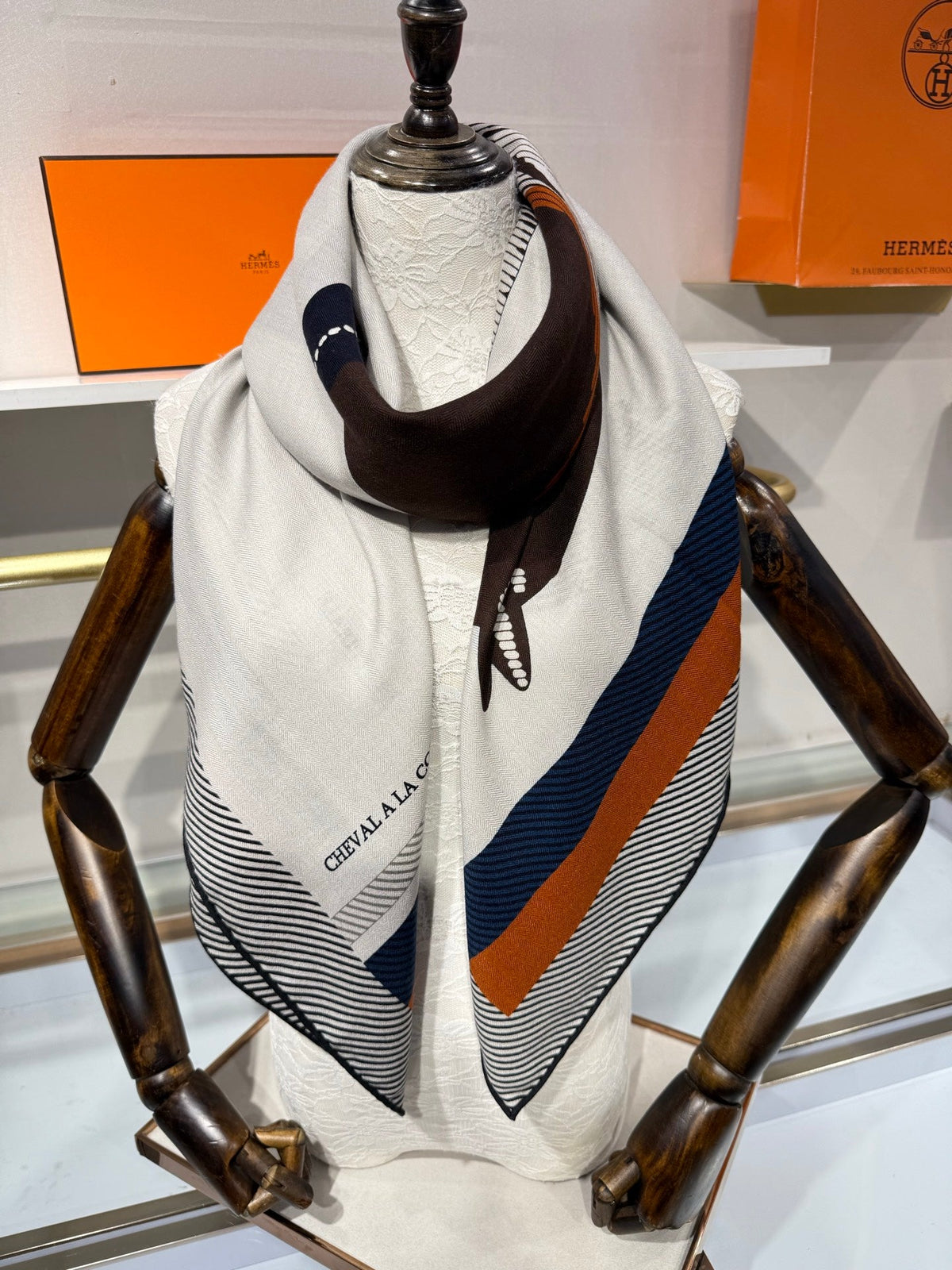 Hermes 2026 Cheval à la Couverture Spirale Square Scarf 140cm Brown Cashmere Silk
