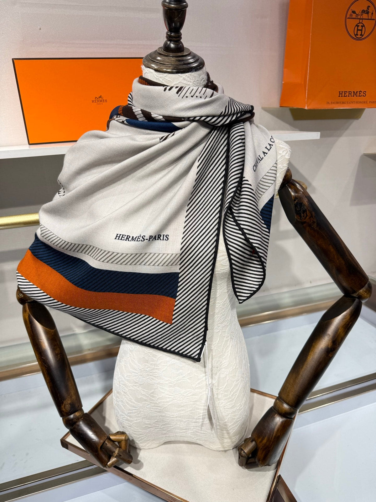 Hermes 2026 Cheval à la Couverture Spirale Square Scarf 140cm Brown Cashmere Silk
