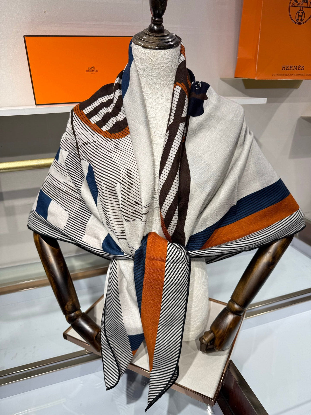 Hermes 2026 Cheval à la Couverture Spirale Square Scarf 140cm Brown Cashmere Silk