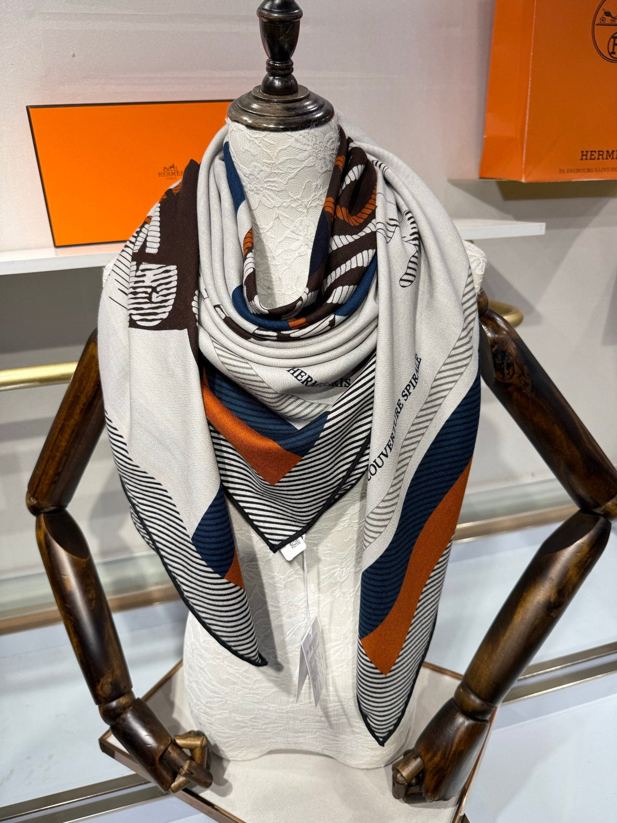 Hermes 2026 Cheval à la Couverture Spirale Square Scarf 140cm Brown Cashmere Silk