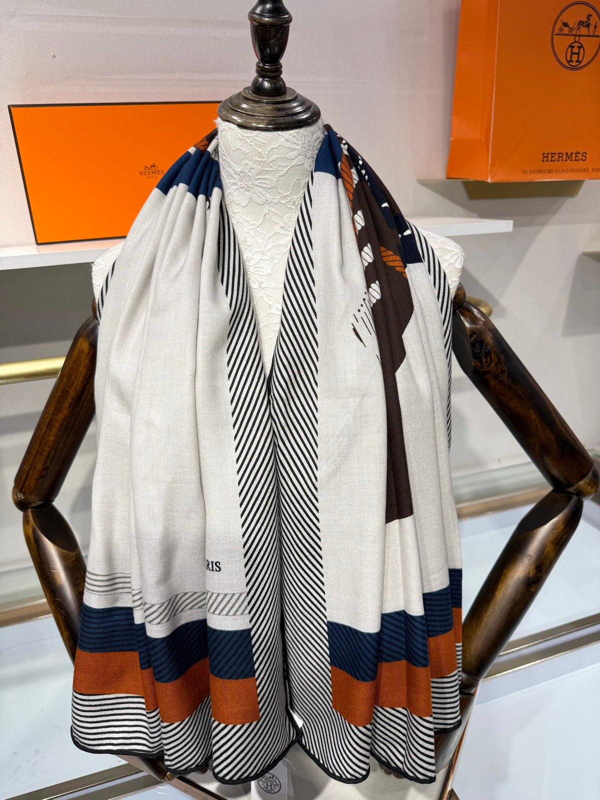 Hermes 2026 Cheval à la Couverture Spirale Square Scarf 140cm Brown Cashmere Silk