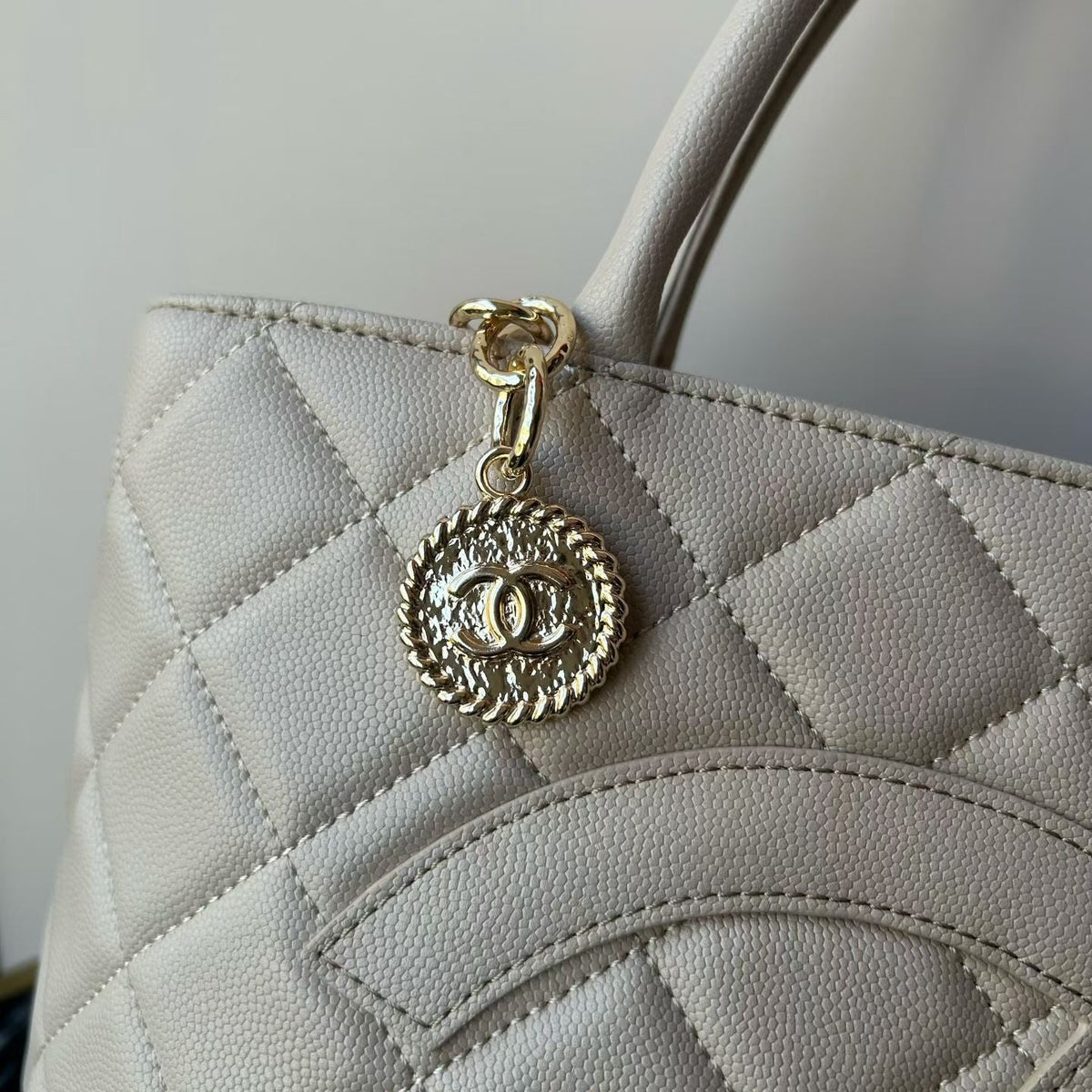 Chanel 2026 Medallion Tote Bag 30cm Light Grey Caviar Cowhide