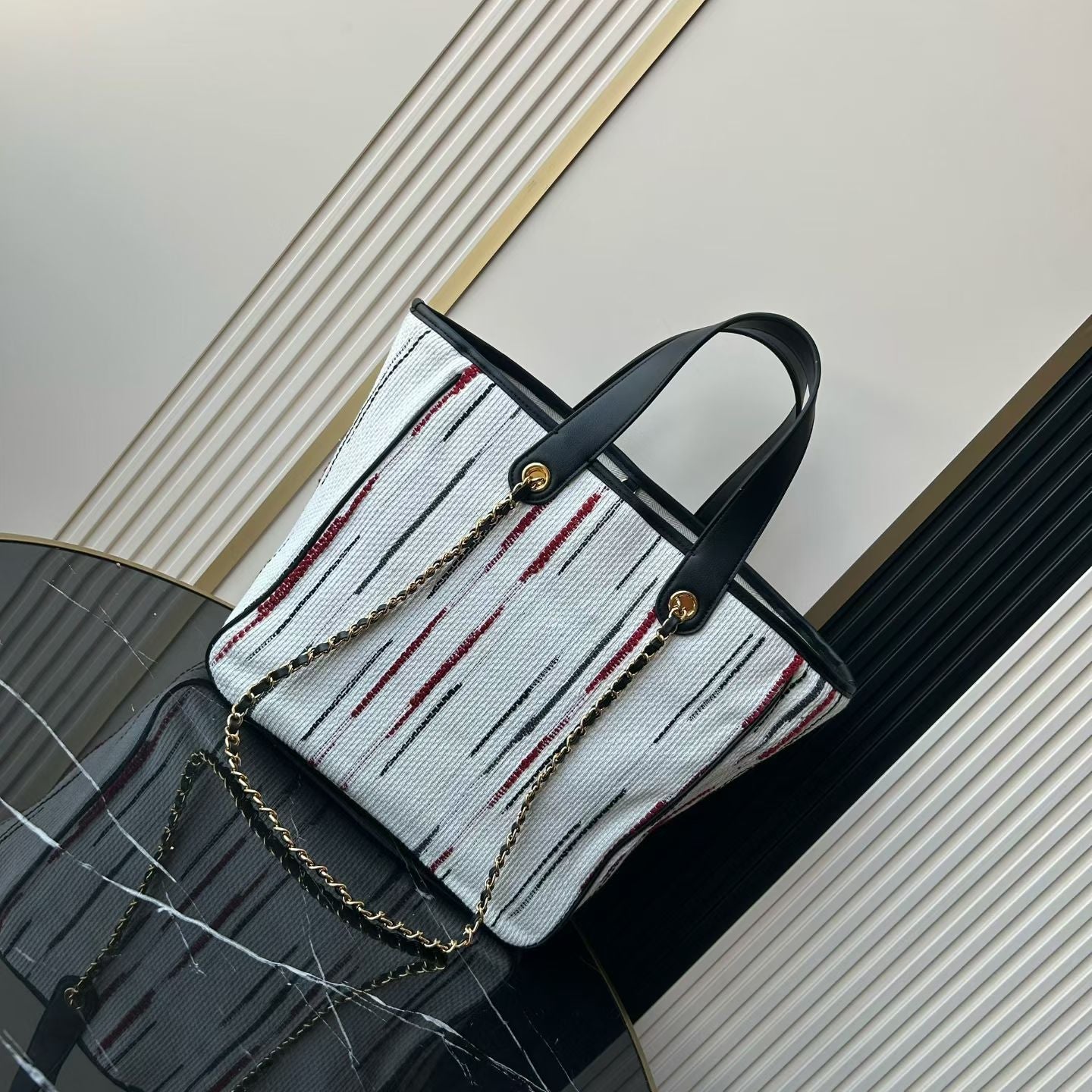 Chanel 2026 Double C Tote Bag 36cm Black White Canvas Leather