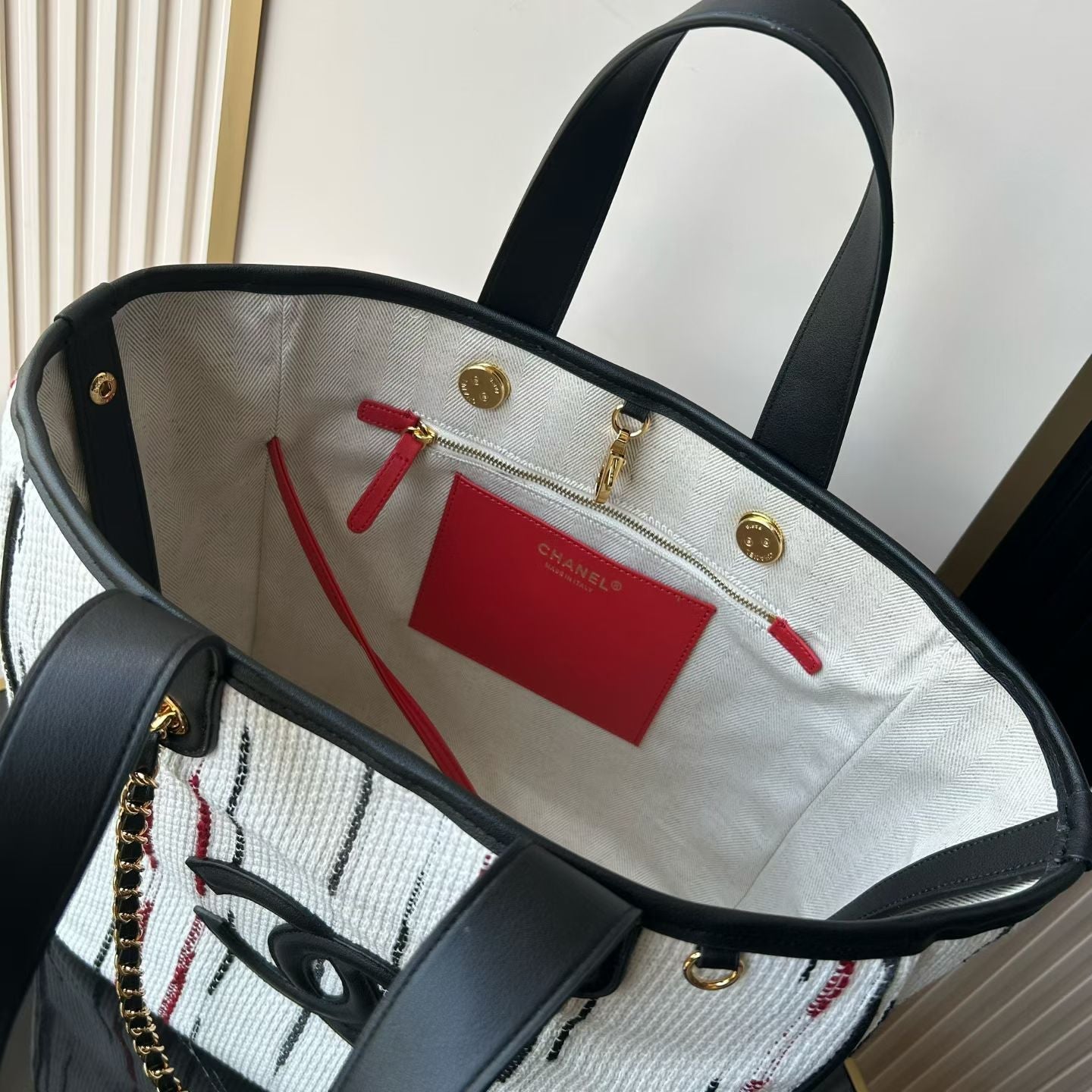 Chanel 2026 Double C Tote Bag 36cm Black White Canvas Leather