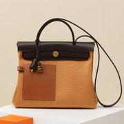 High-end Hermes 2026 Herbag Zip Pocket Bag 31cm Canvas Hunter Leather