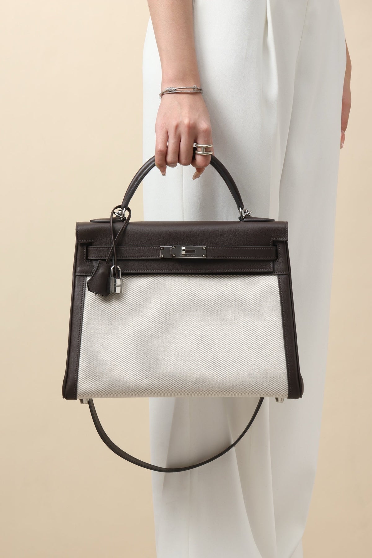 High-end Hermes 2026 Kelly Retourne Bag Leather Canvas