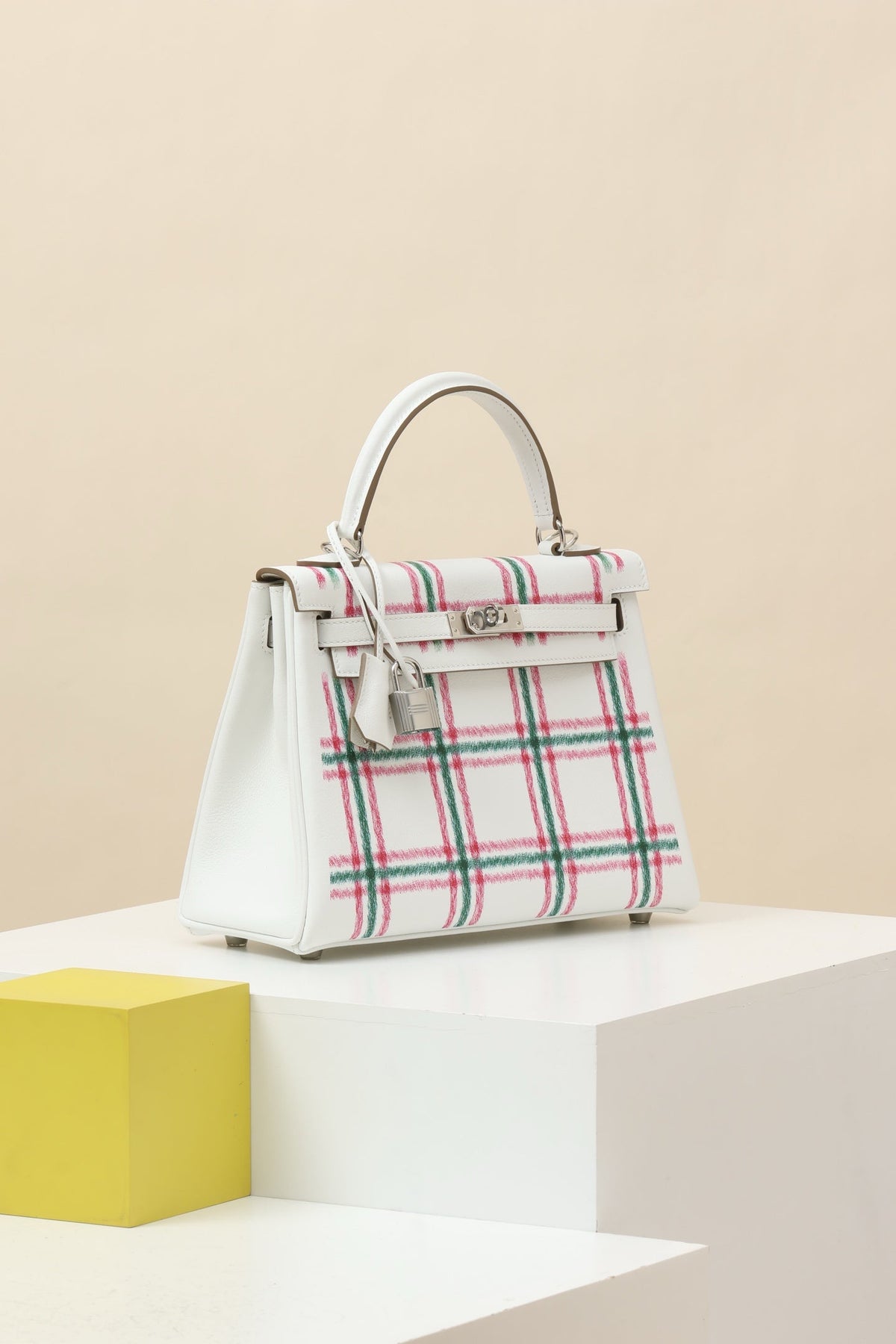 High-end Hermes 2026 Retourne Tartan Kelly Bag 25cm Swift Calfskin