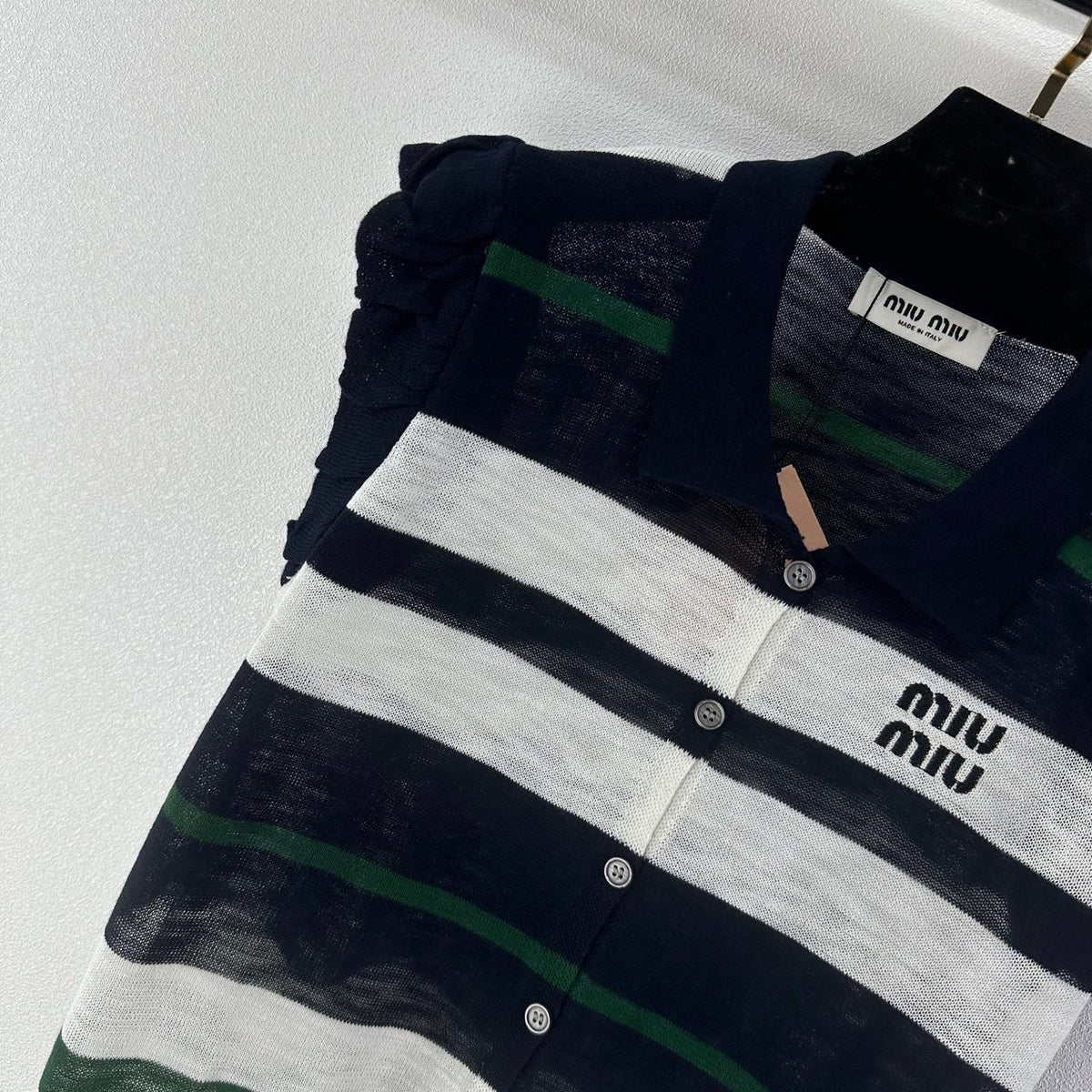 Miumiu 2026 Striped Polo Shirt Navy Blue Cotton 395629
