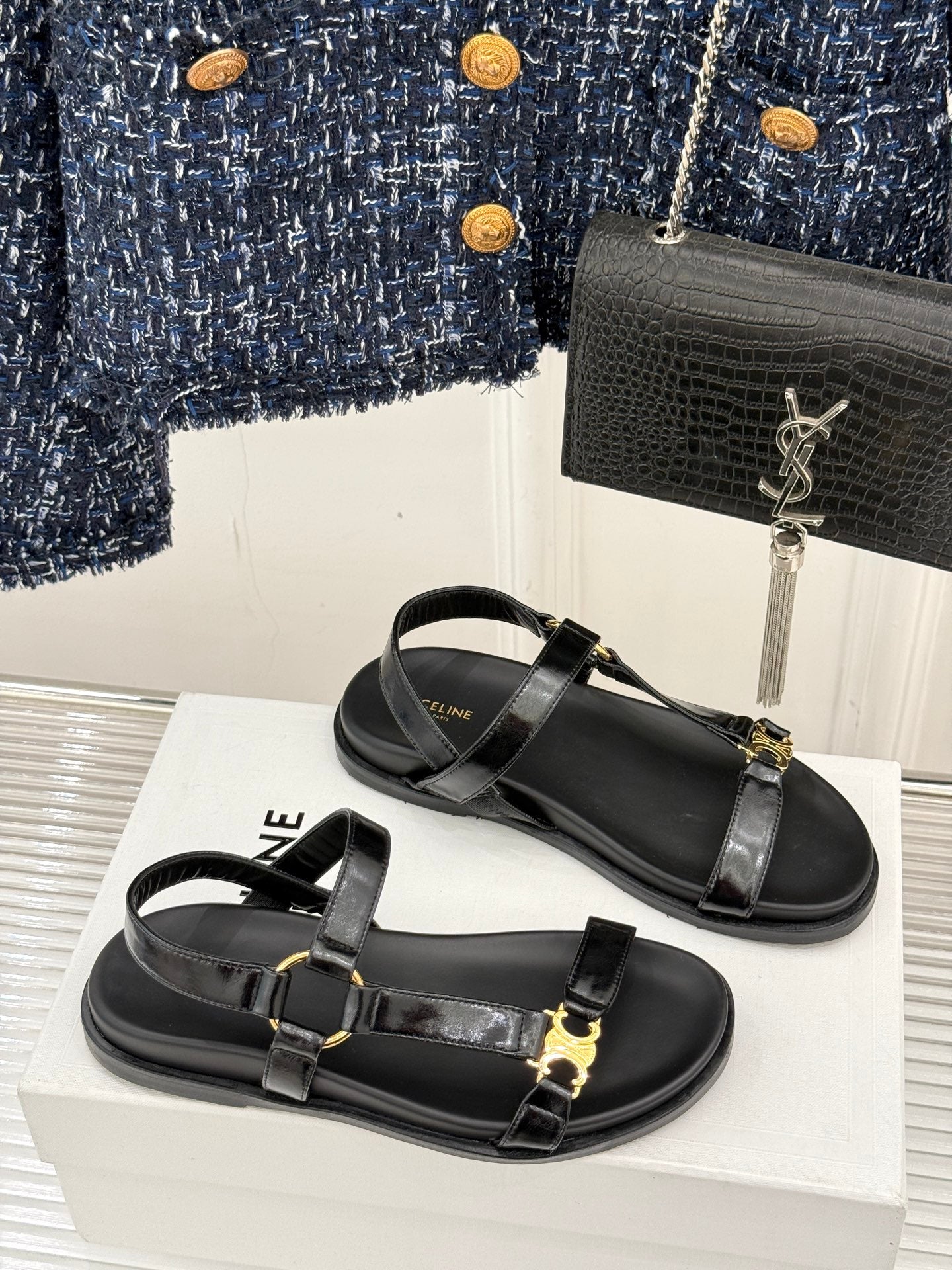 CELINE Maud Sandal Black Leather 285904