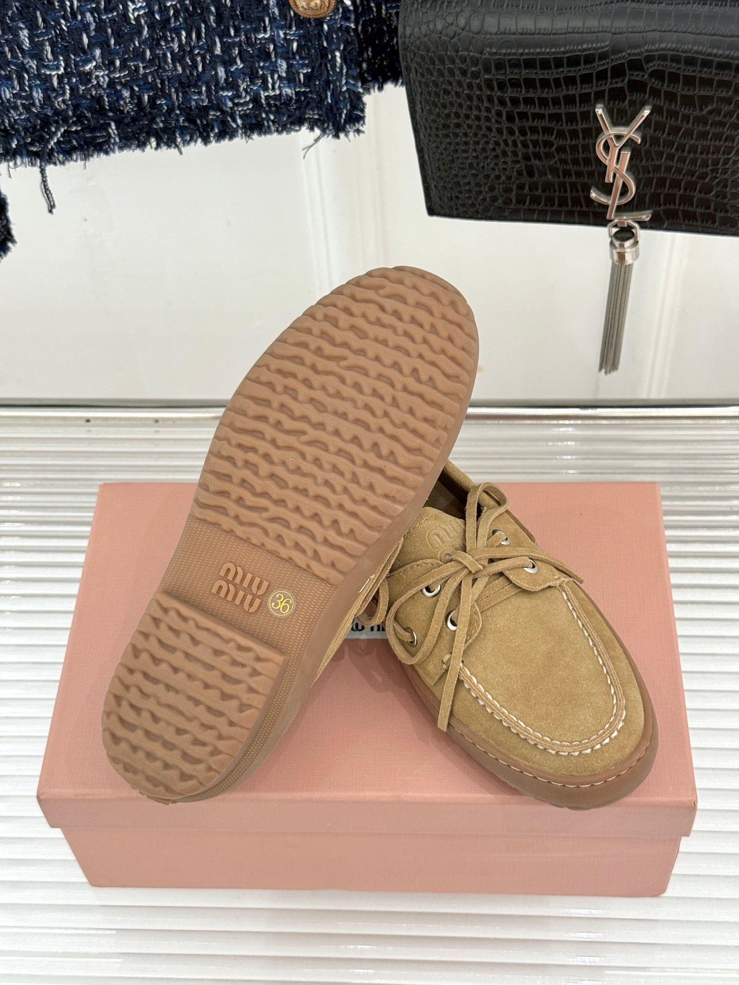 Miu Miu 2026 Lace-Up Loafers Suede Leather 991827