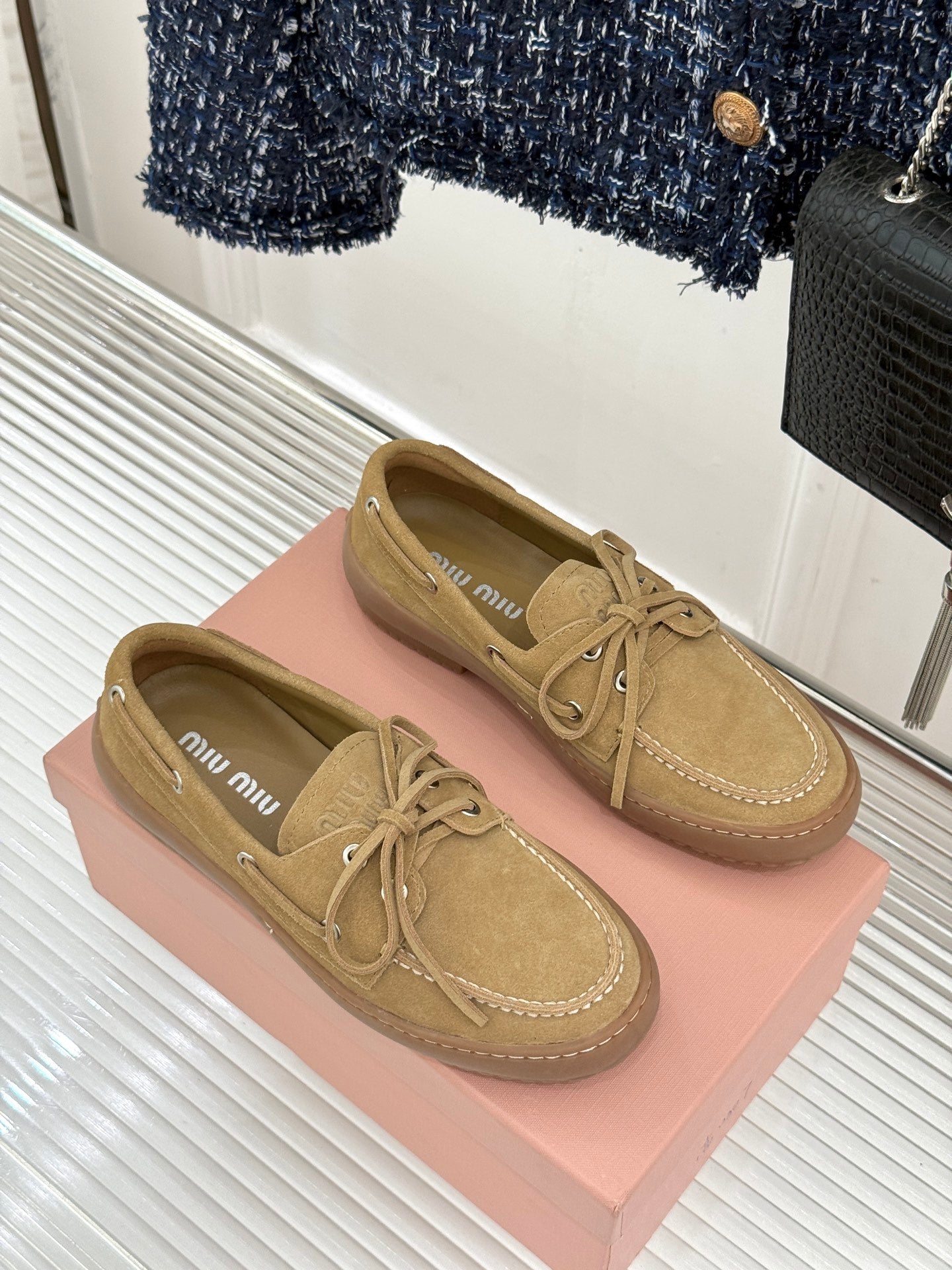Miu Miu 2026 Lace-Up Loafers Suede Leather 991827