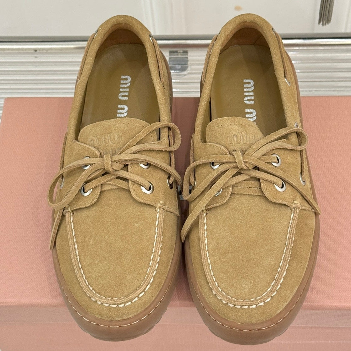 Miu Miu 2026 Lace-Up Loafers Suede Leather 991827