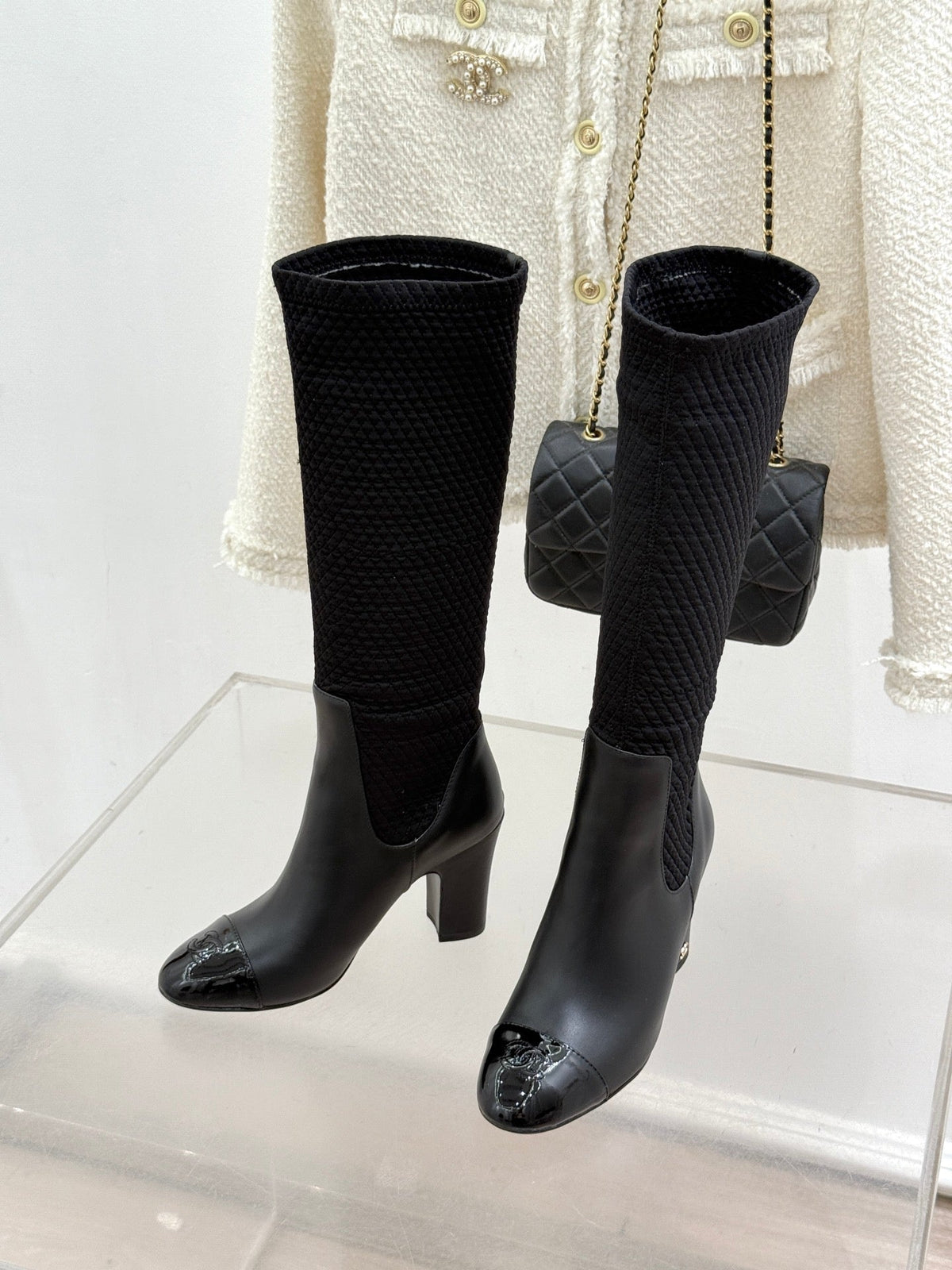 Chanel 2026 Quilted Knee-High Boots Fabric Leather 188488