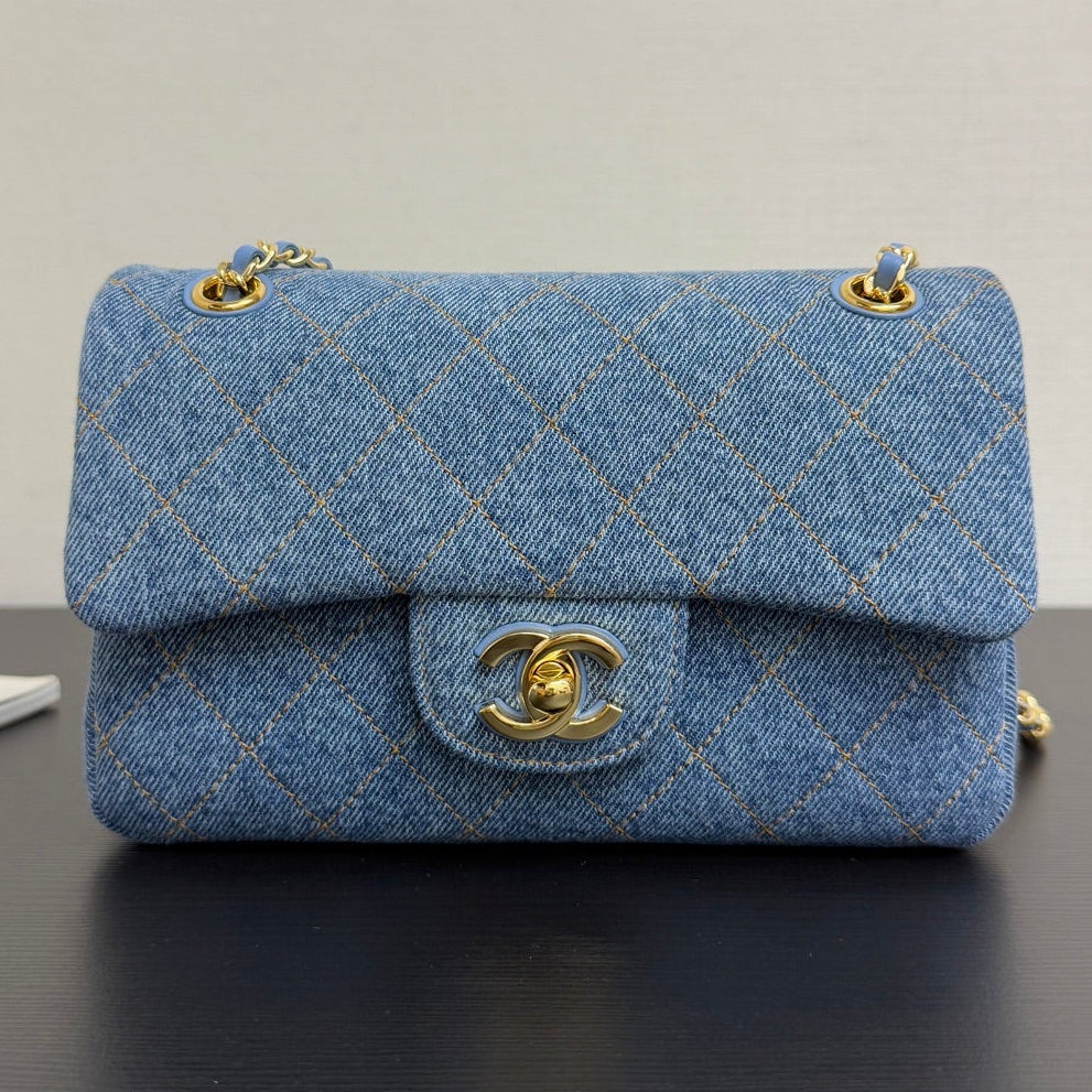 Chanel 2026 Mini Flap Bag 20cm Denim And Grained Calfskin