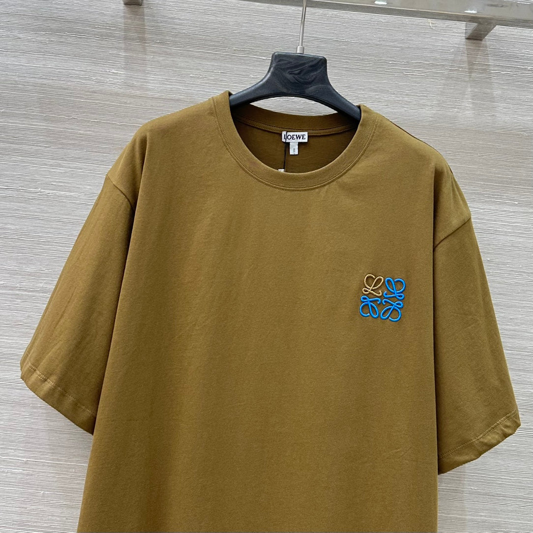 Loewe 25 Floral Embroidered Short-sleeved T-shirt Olive Brown Cotton