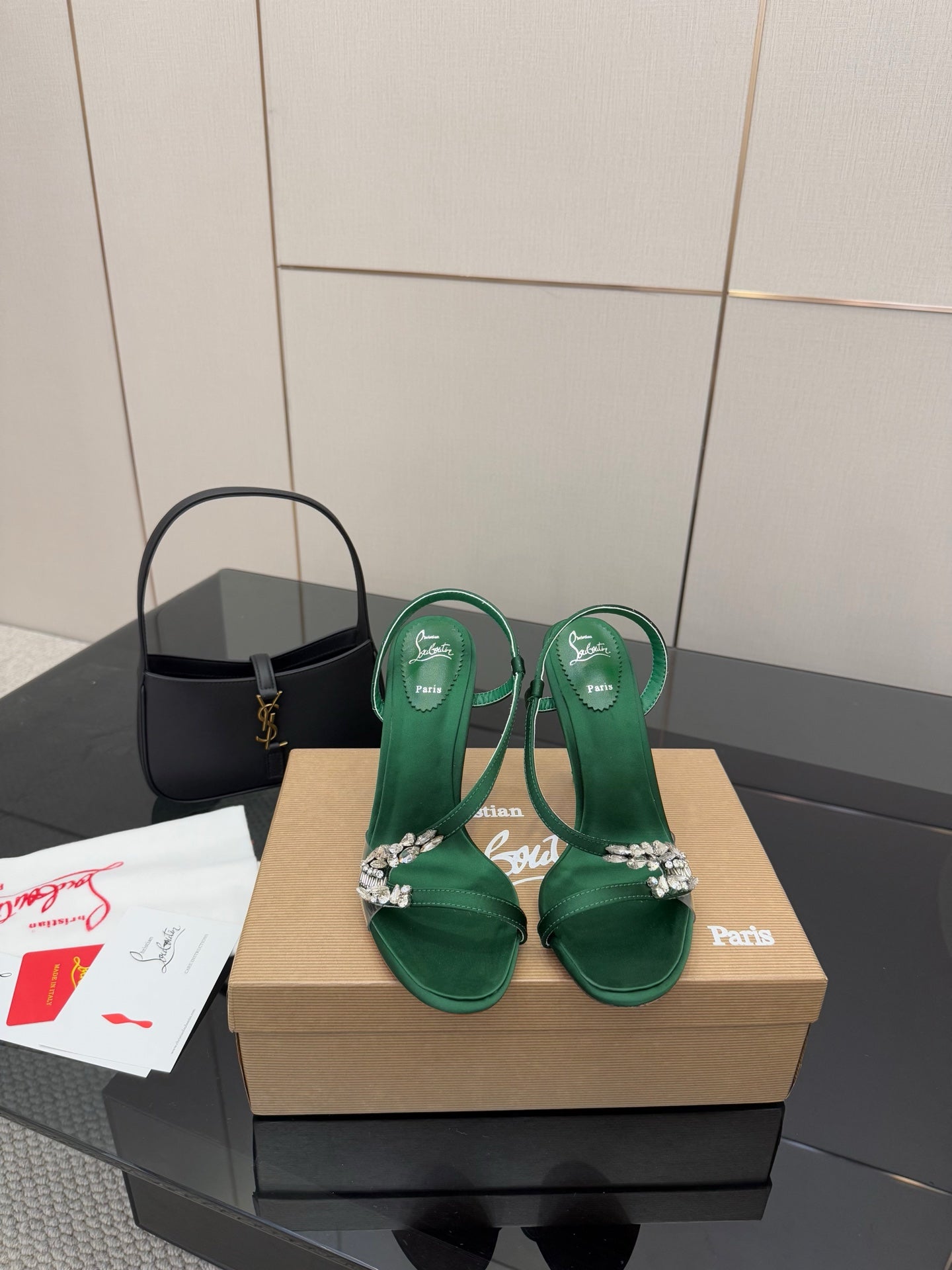 CL Diamond Sandals 10.5cm Green Silk 299881