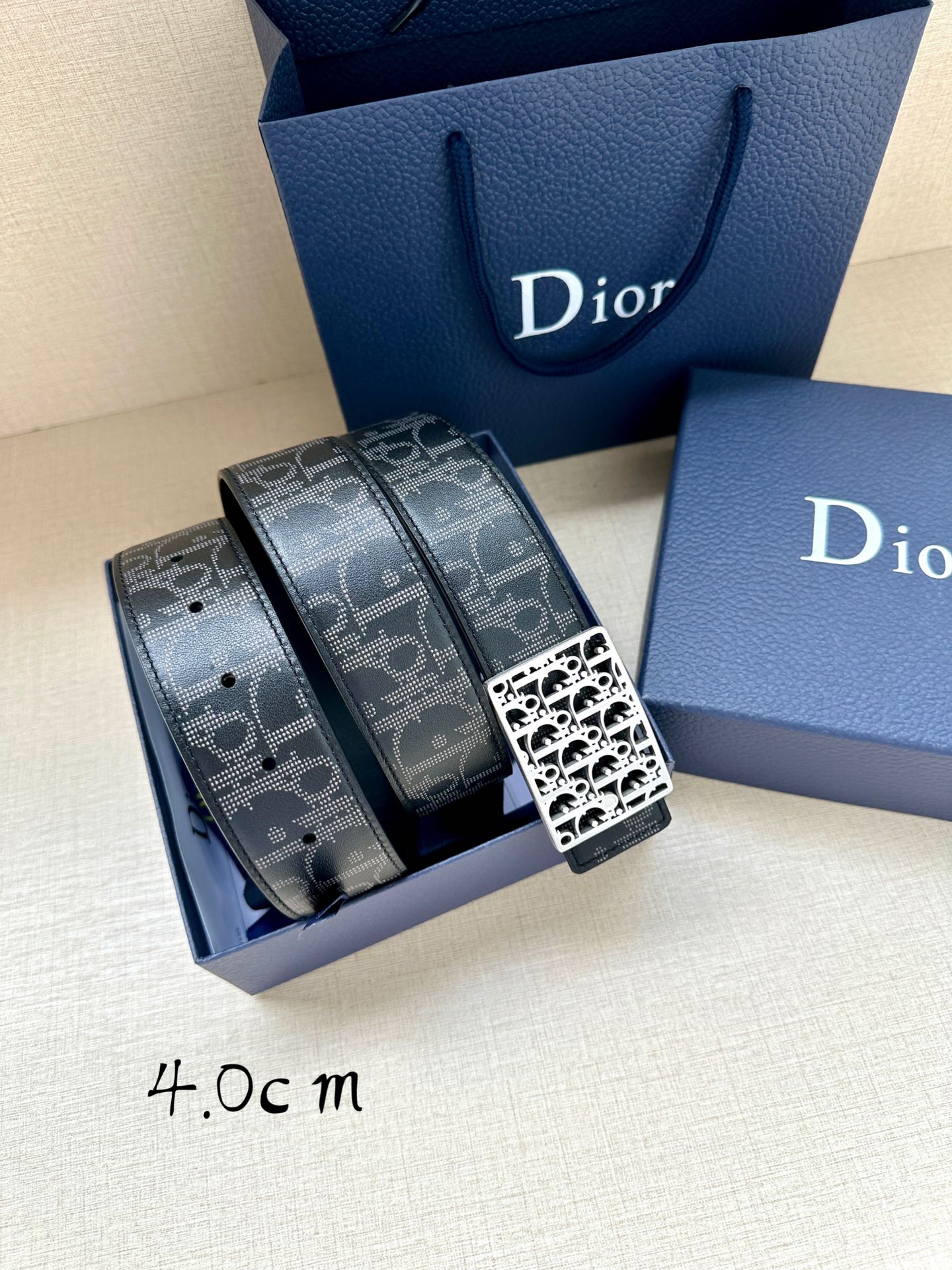 Dior 2026 Oblique Plaque Buckle Belt 40mm Leather