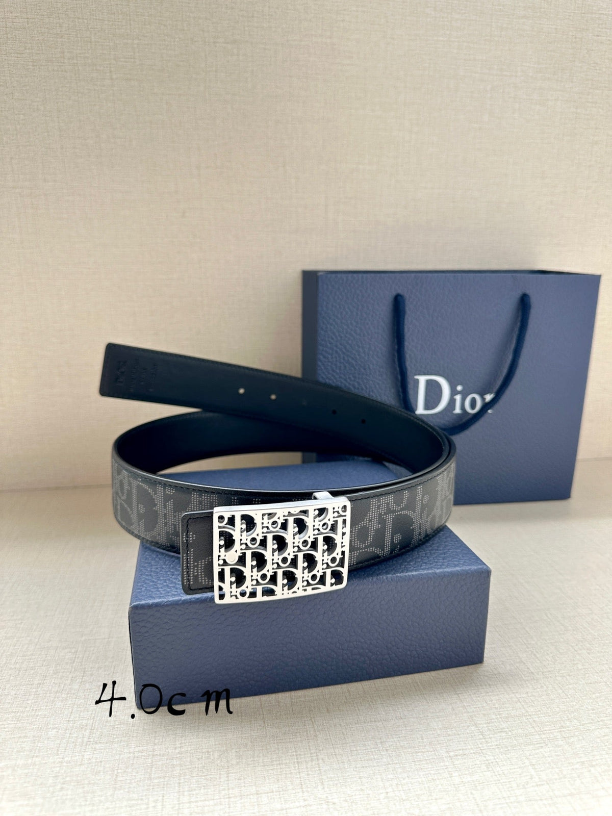 Dior 2026 Oblique Plaque Buckle Belt 40mm Leather