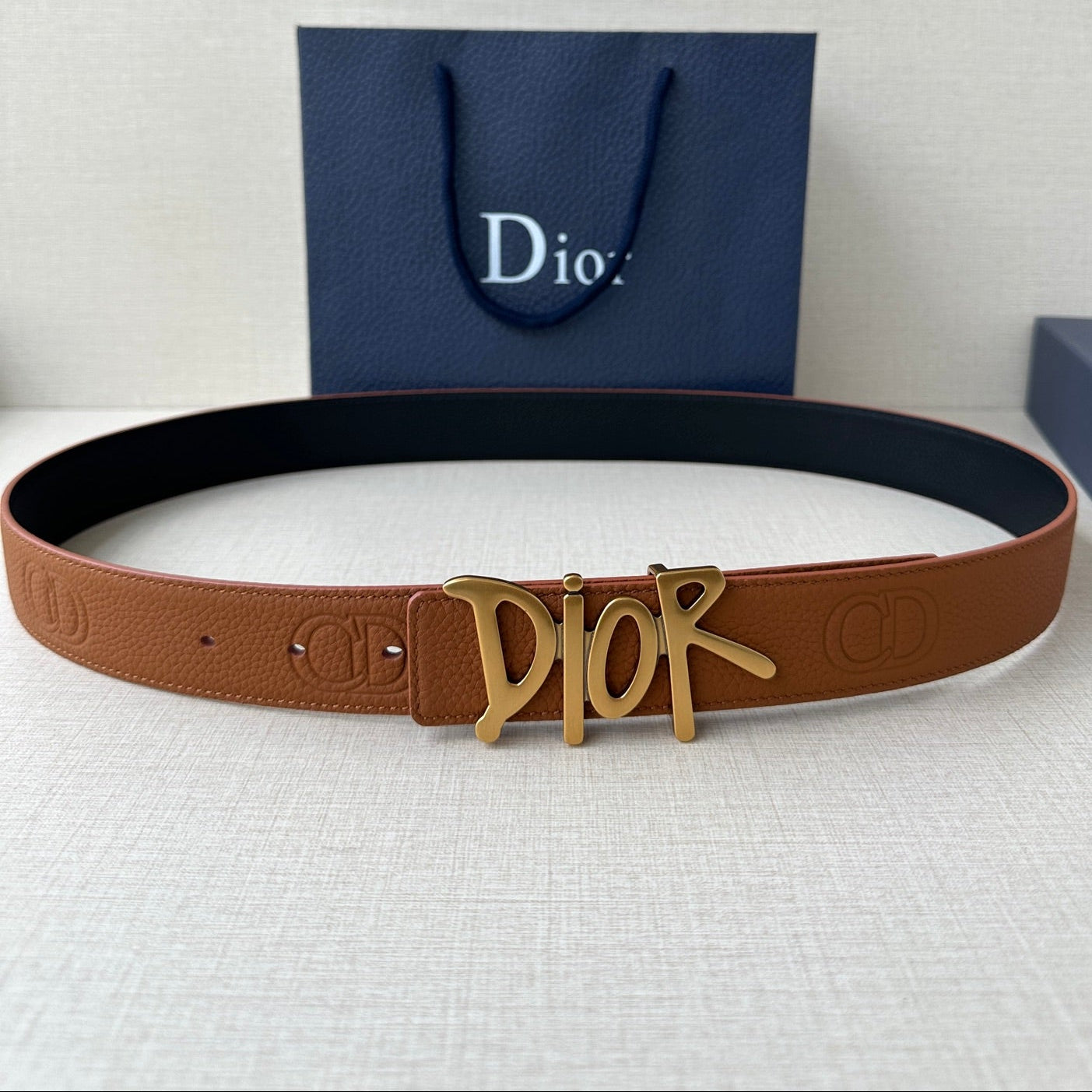 Dior 2026 Shawn Stussy Reversible Belt 35mm Calfskin