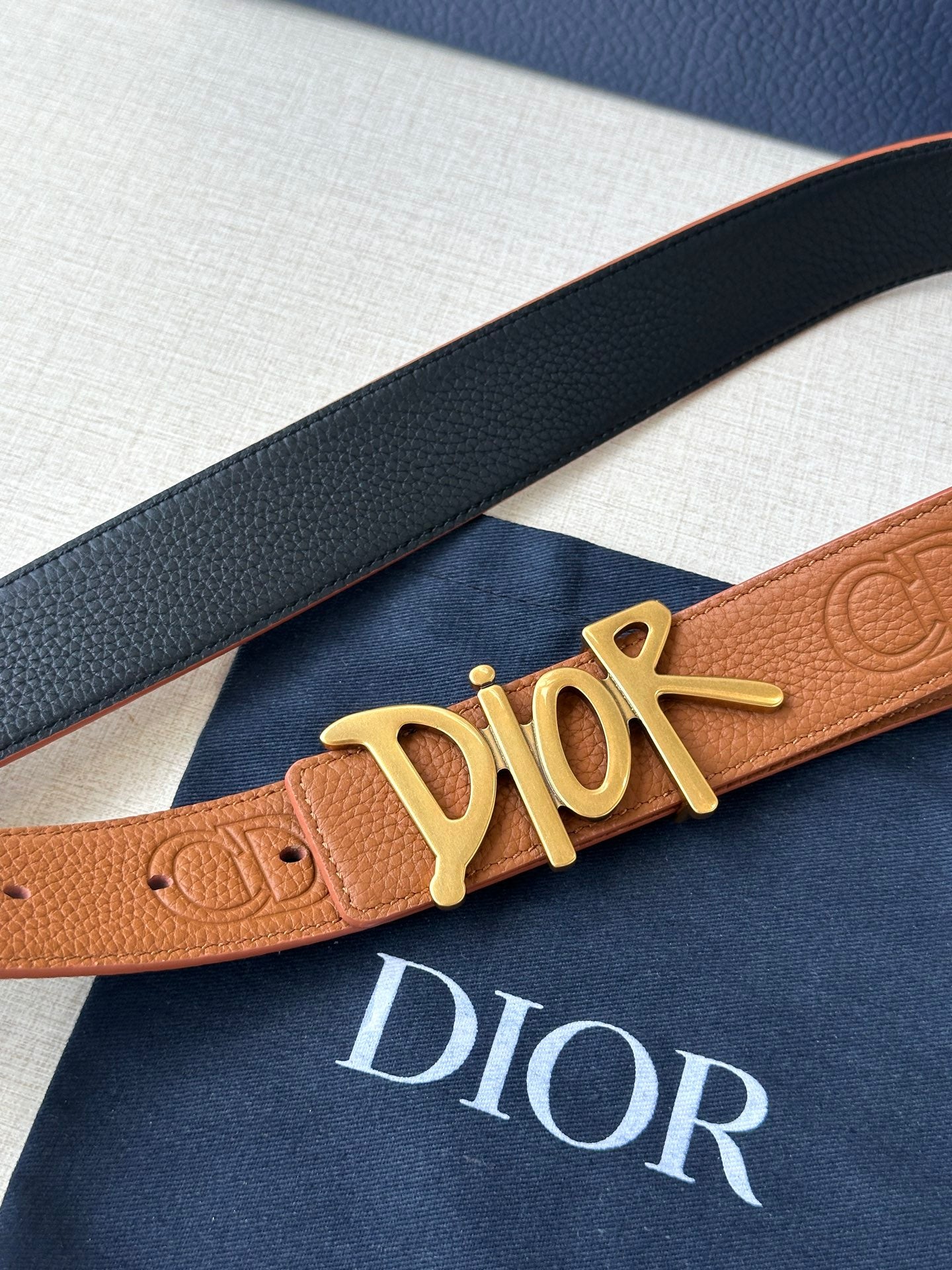 Dior 2026 Shawn Stussy Reversible Belt 35mm Calfskin