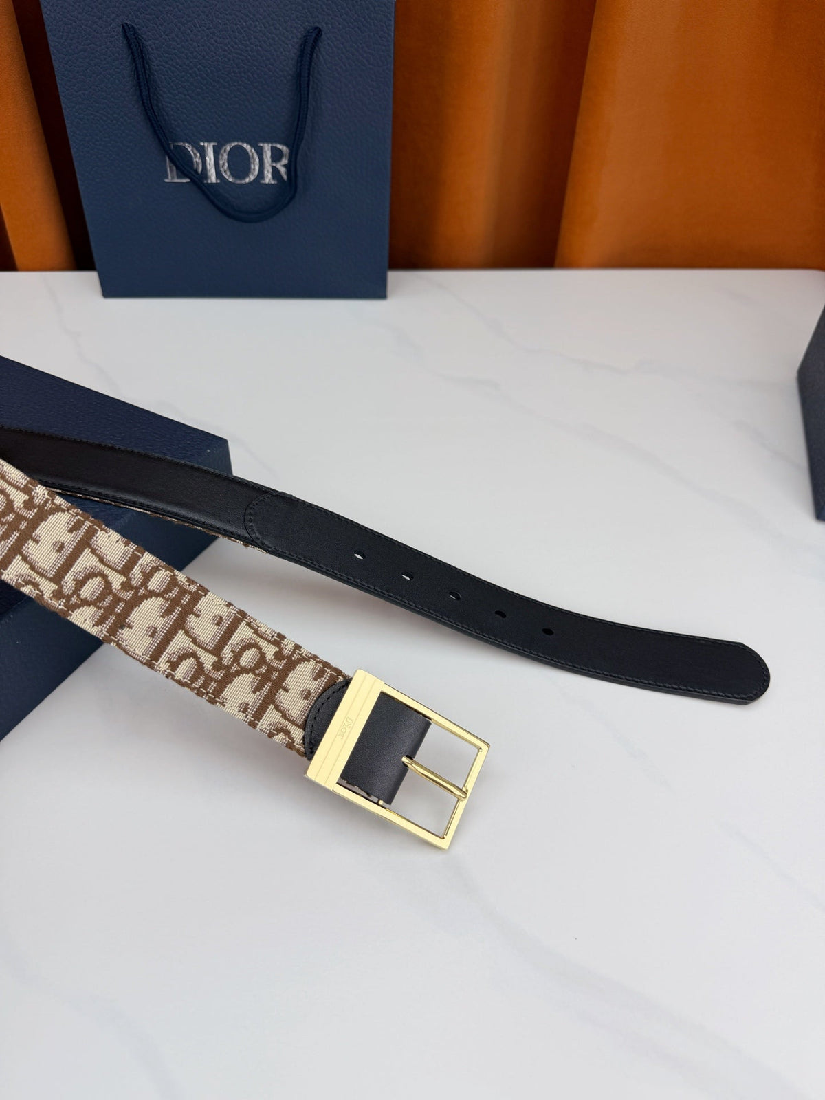 Dior 2026 Oblique Jacquard Reversible Strap Belt 35mm Canvas Leather