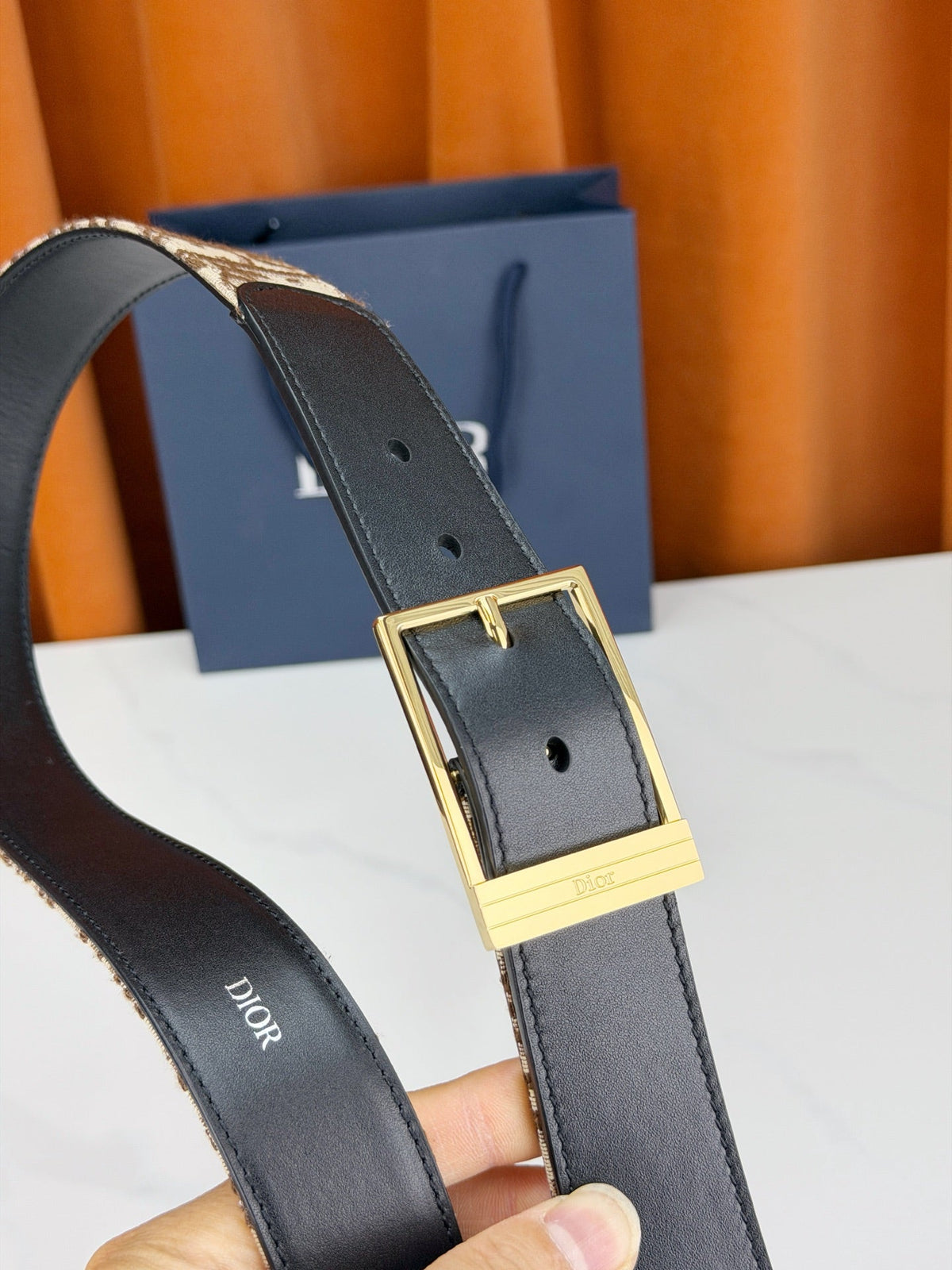 Dior 2026 Oblique Jacquard Reversible Strap Belt 35mm Canvas Leather