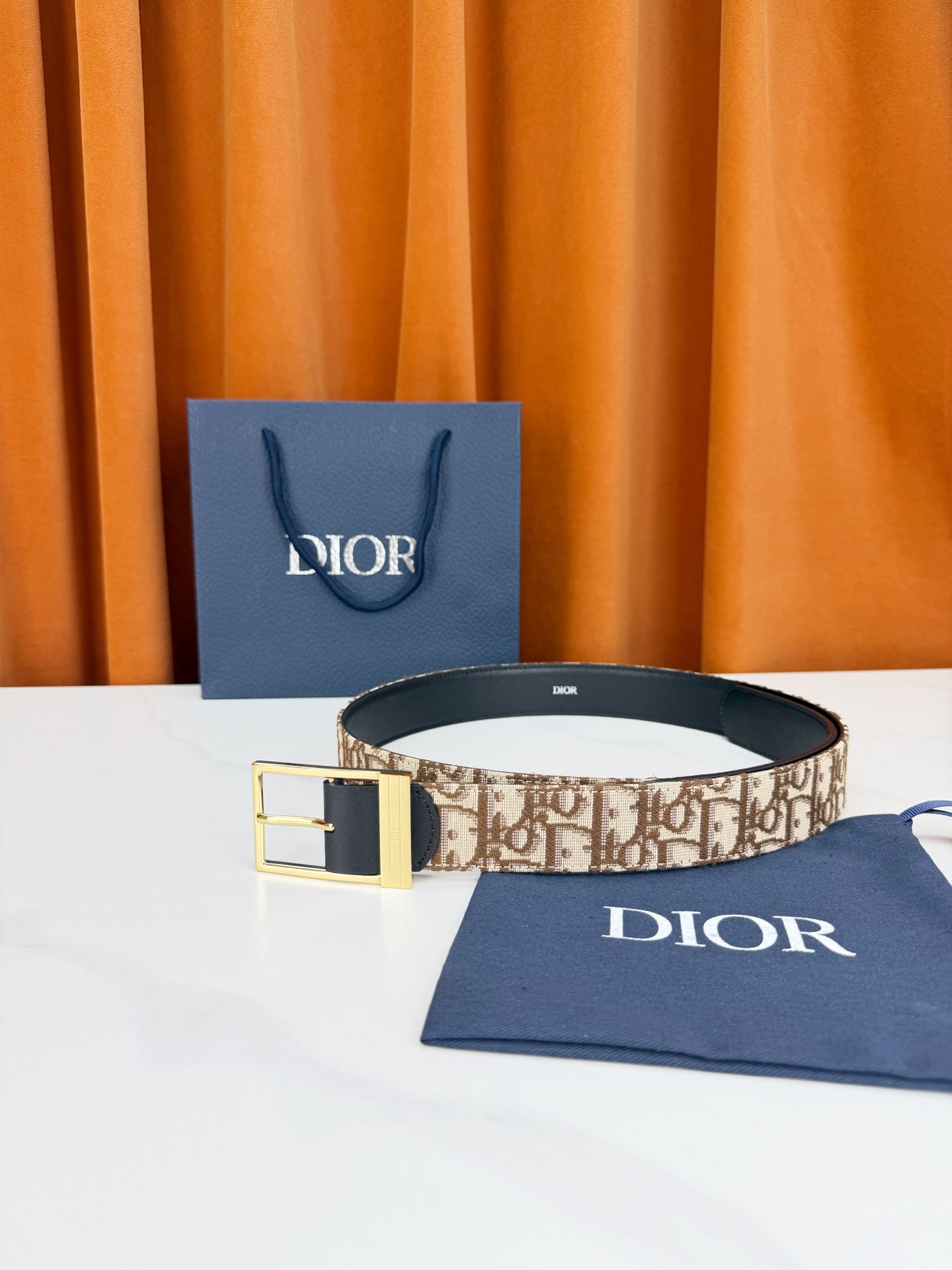 Dior 2026 Oblique Jacquard Reversible Strap Belt 35mm Canvas Leather