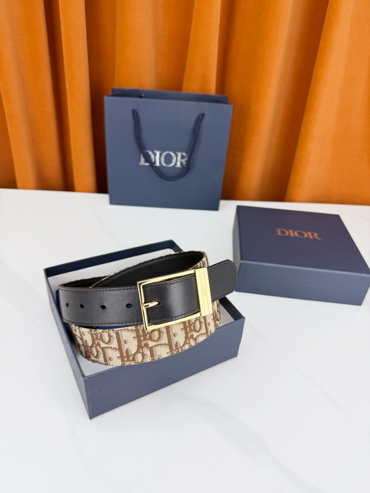 Dior 2026 Oblique Jacquard Reversible Strap Belt 35mm Canvas Leather