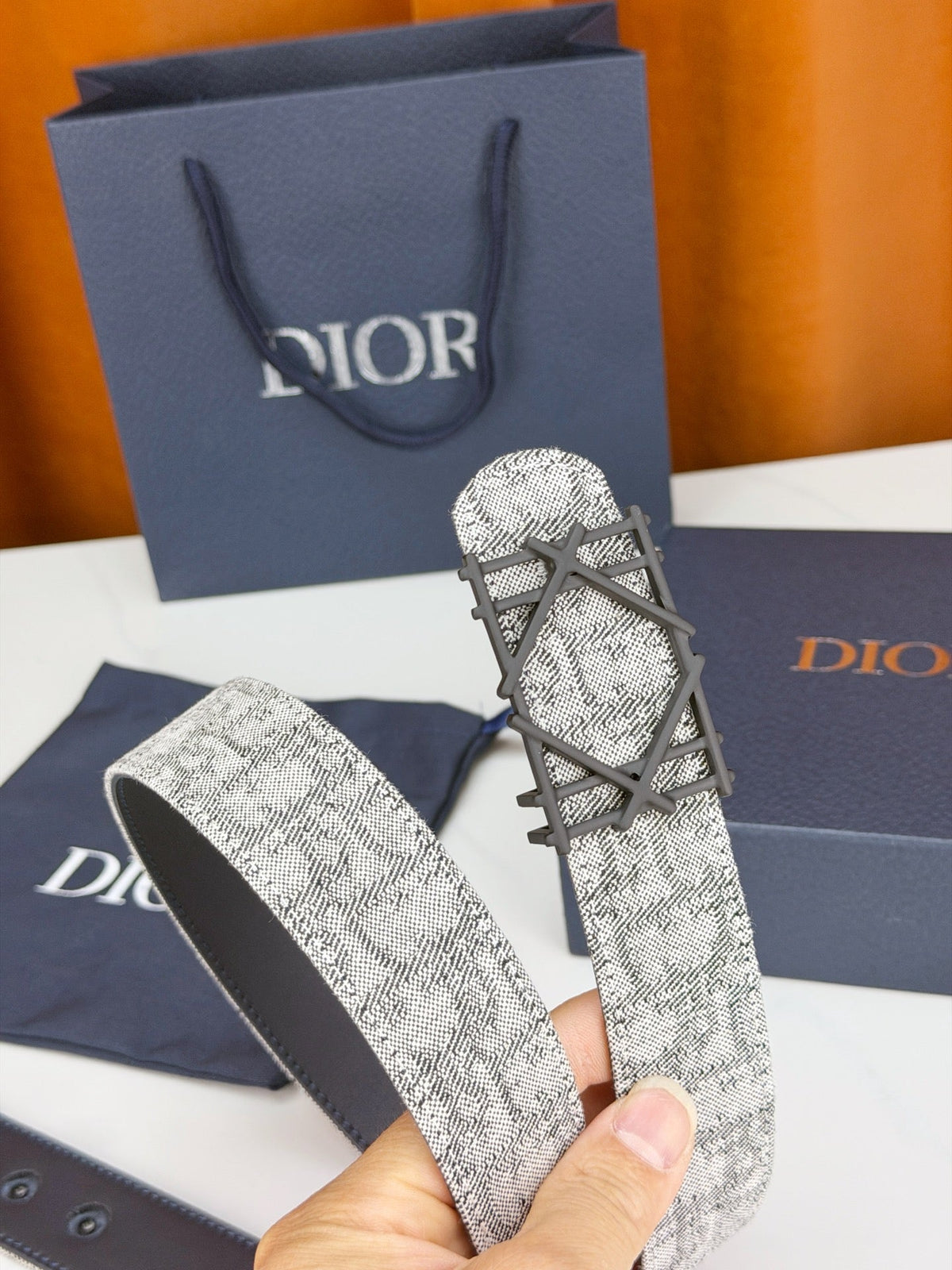 Dior 2026 Oblique Jacquard Cosmo Buckle Belt 35mm Canvas