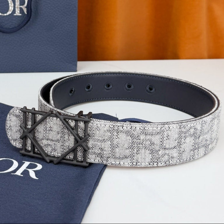 Dior 2026 Oblique Jacquard Cosmo Buckle Belt 35mm Canvas