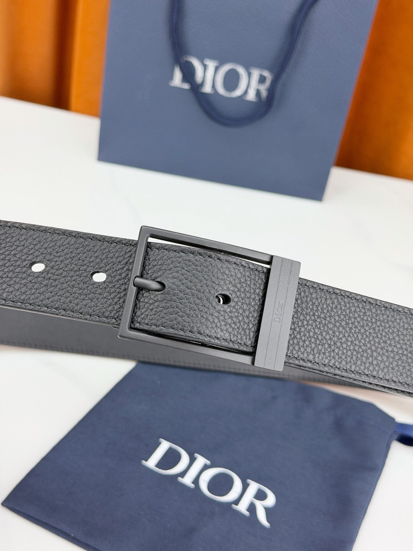 Dior 2026 Square Buckle Belt 35mm Grained Calfskin