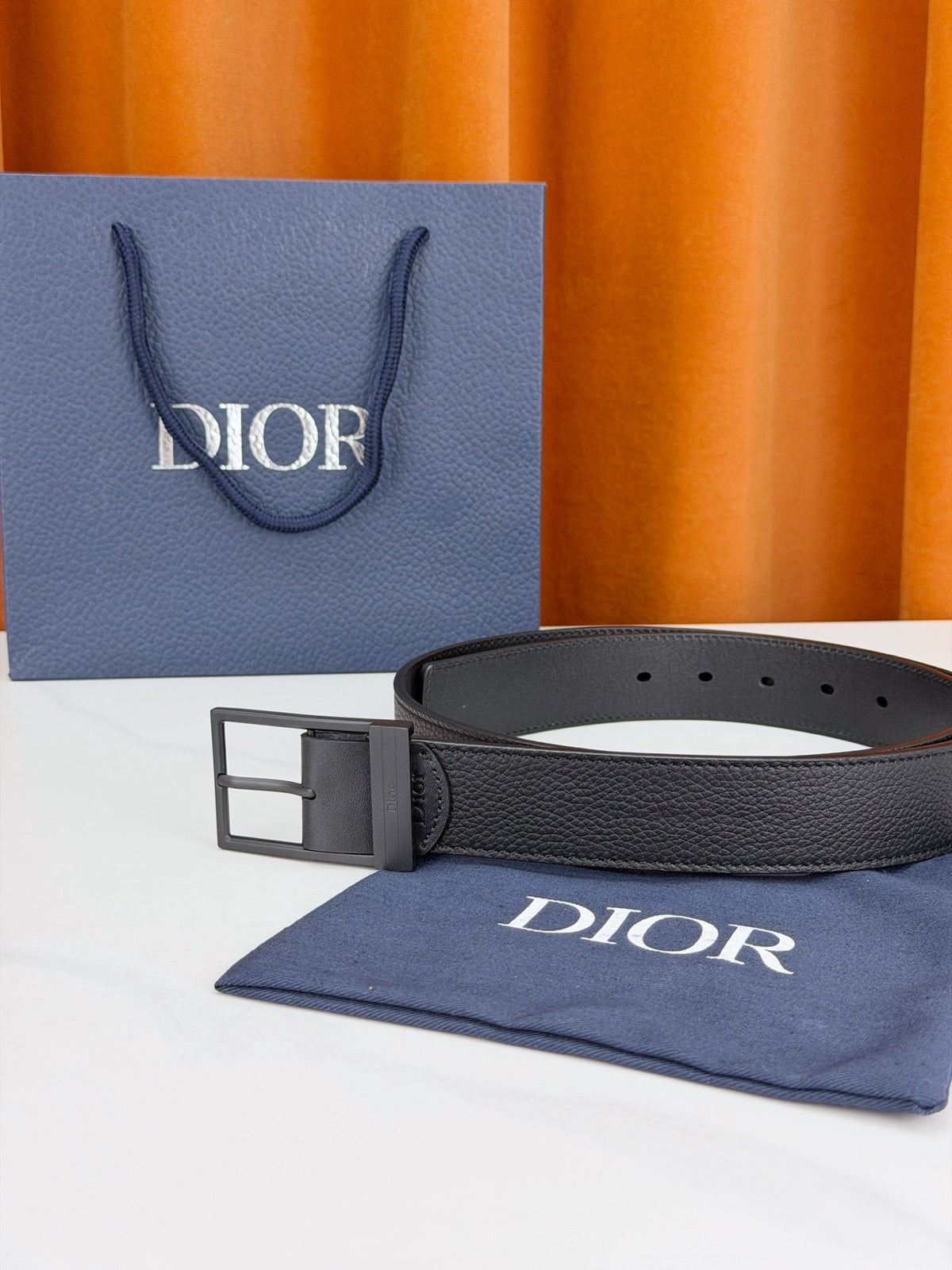 Dior 2026 Square Buckle Belt 35mm Grained Calfskin