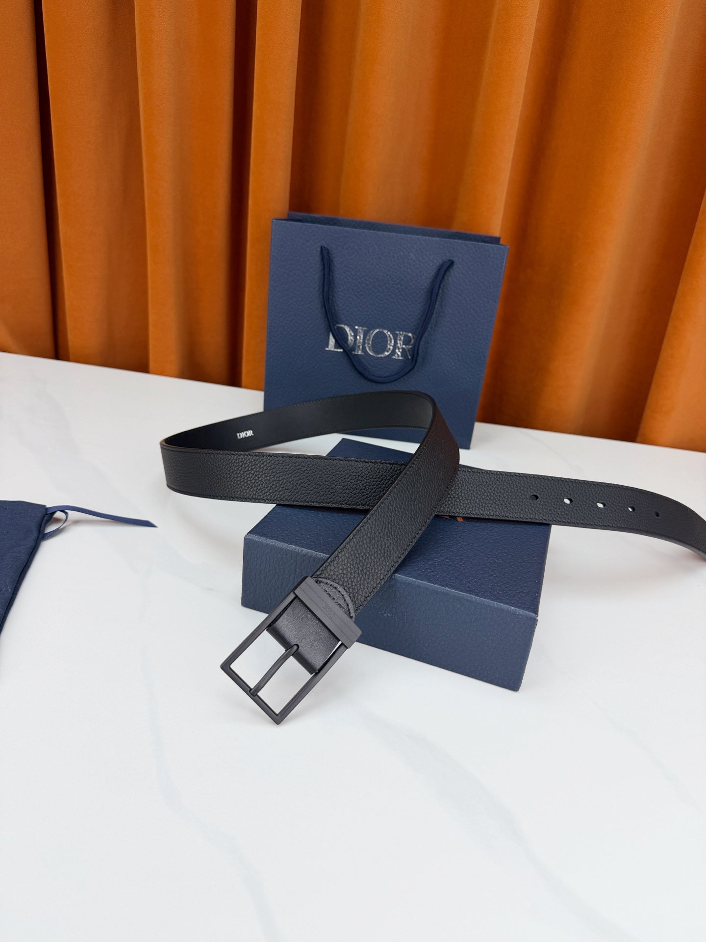 Dior 2026 Square Buckle Belt 35mm Grained Calfskin