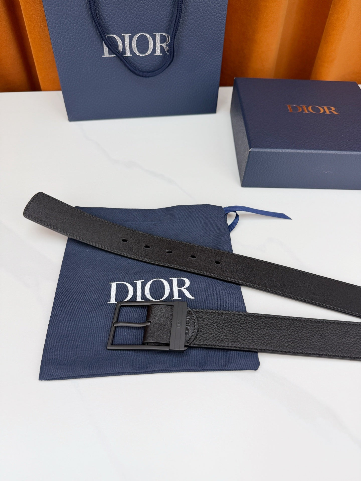 Dior 2026 Square Buckle Belt 35mm Grained Calfskin
