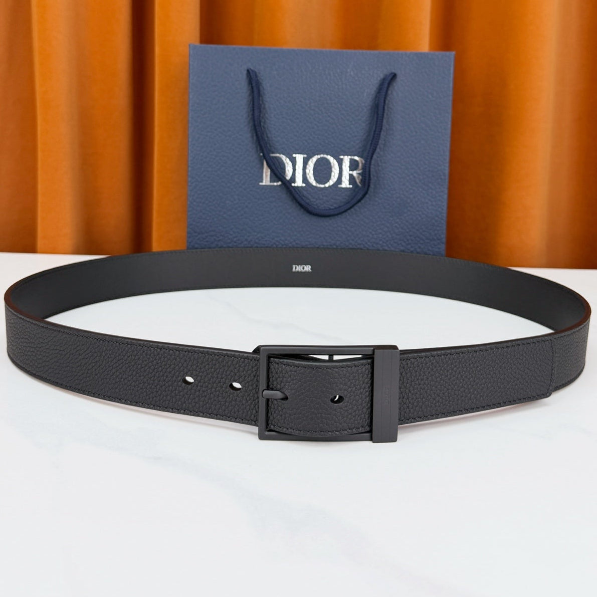 Dior 2026 Square Buckle Belt 35mm Grained Calfskin