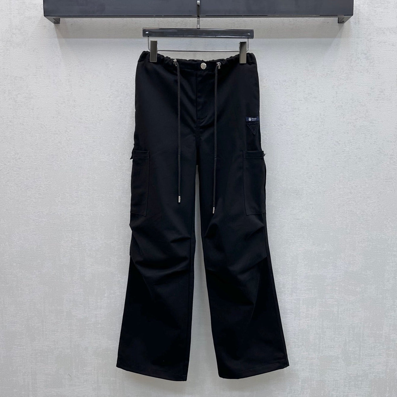 Prada 2026 Drawstring Cargo Trouser Black Cotton