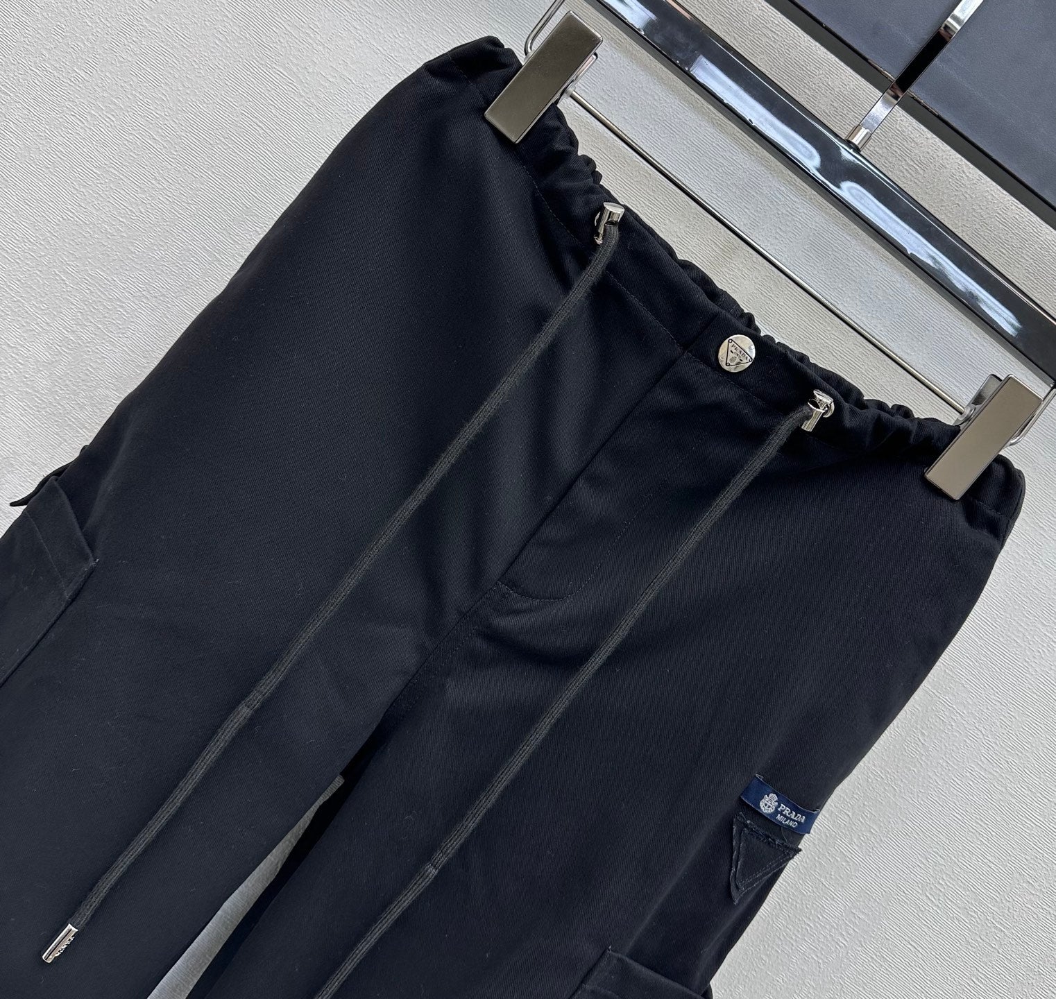 Prada 2026 Drawstring Cargo Trouser Black Cotton