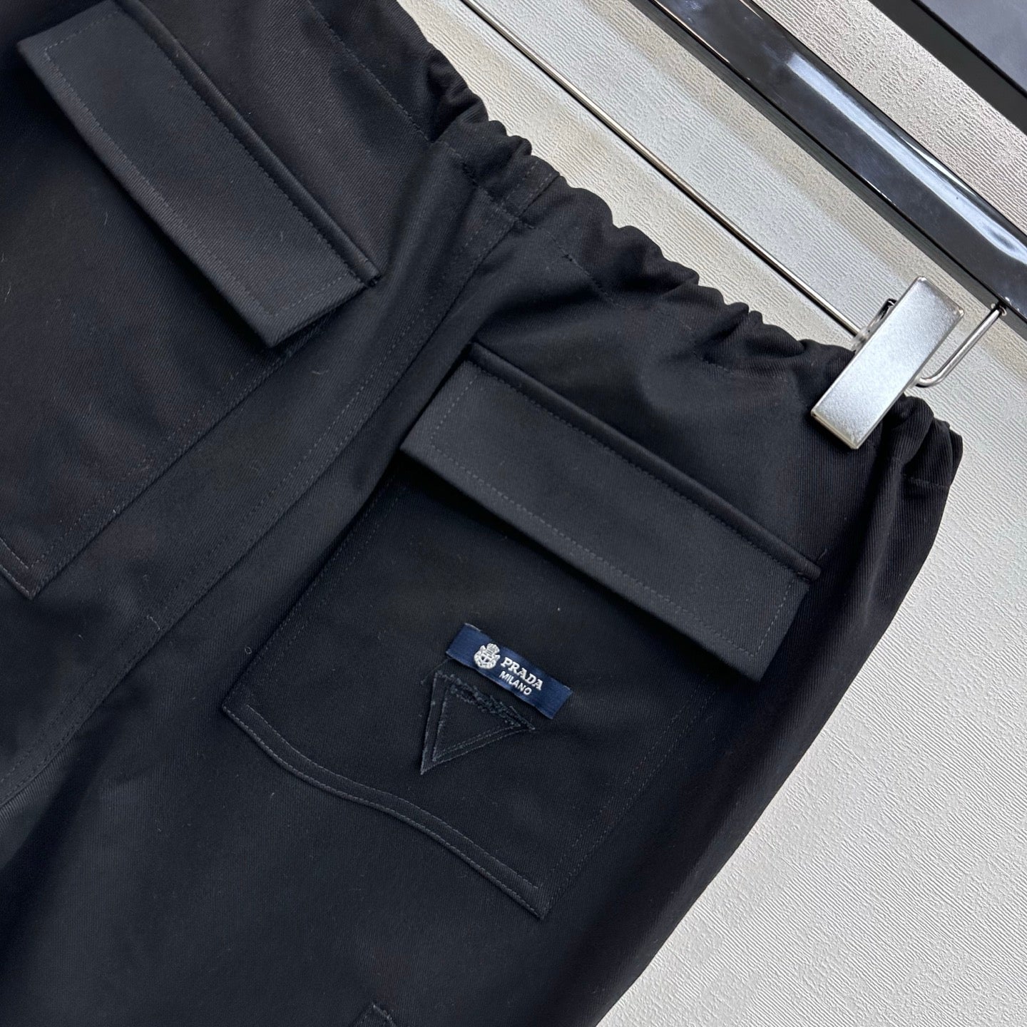 Prada 2026 Drawstring Cargo Trouser Black Cotton