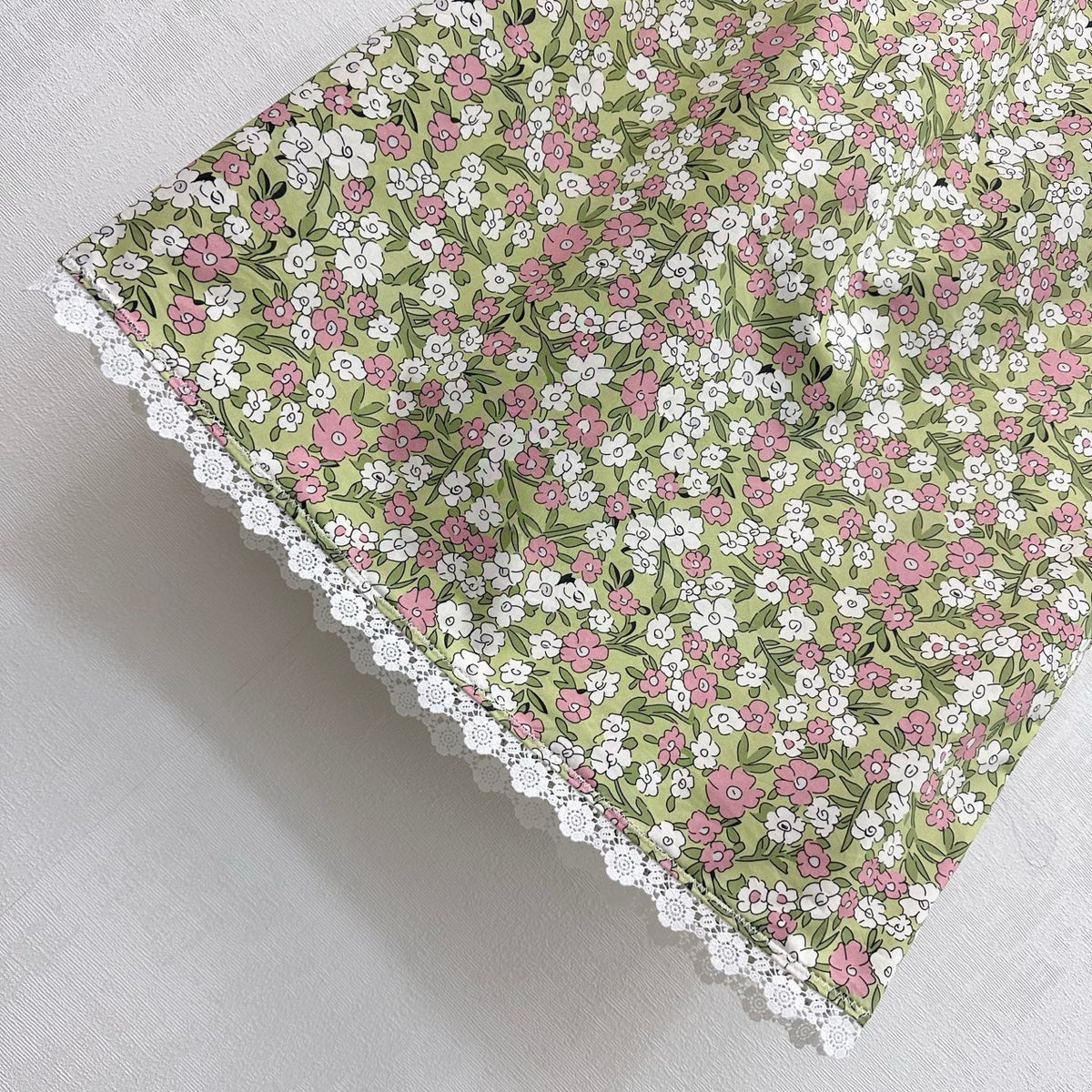 Miumiu 2026 Floral Lace-Trimmed Midi Skirt Green Pink Cotton 396669