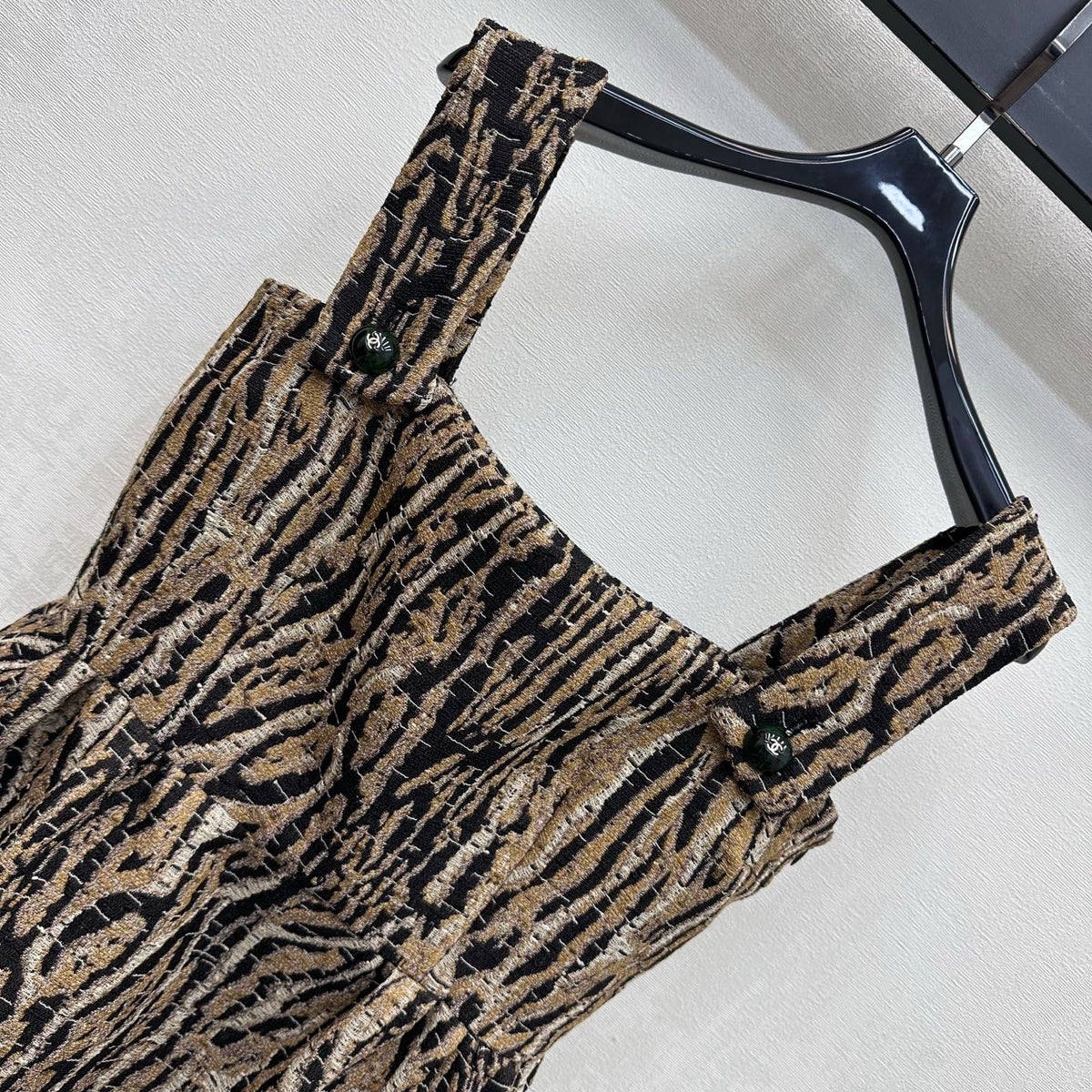 Chanel 2026 Tiger-print Suspender Dress Black Beige Cotton 418540